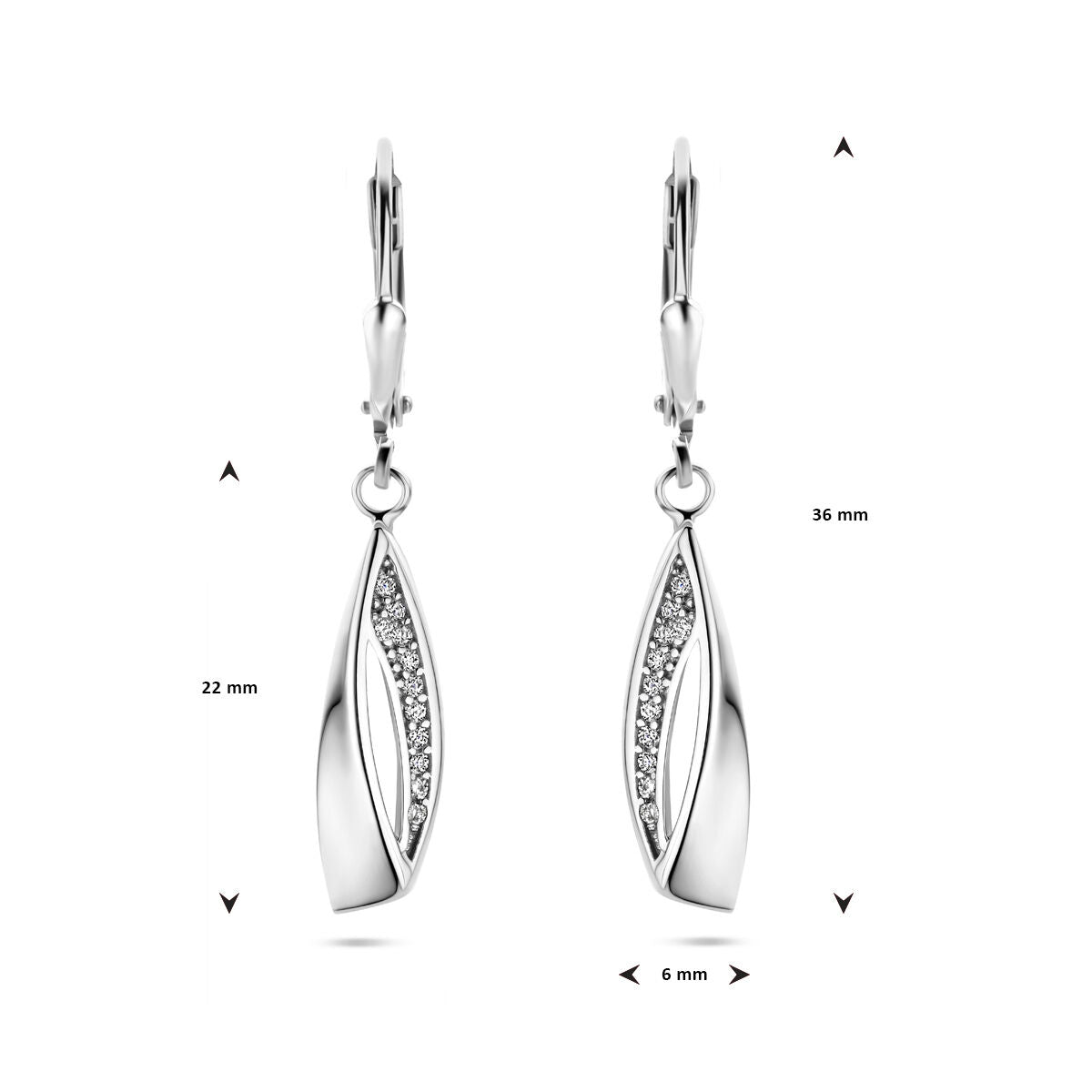 orecchini pendenti zirconia brisure argento rodiato