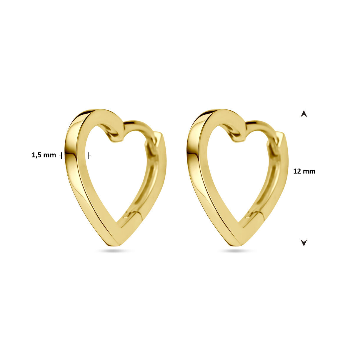 orecchini a cerchio a scatto cuoricini 14K oro giallo