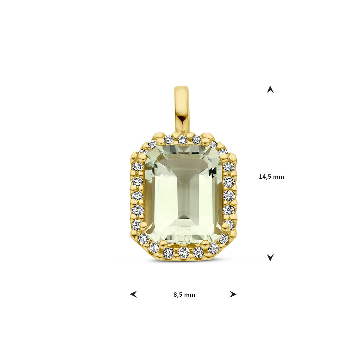 ciondolo ametista verde e diamante 0.10ct h si halo 14K oro giallo