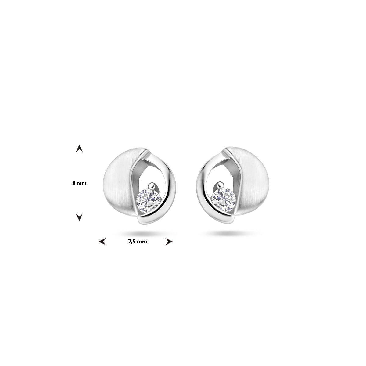 orecchini a bottone zirconia lucido/opaco argento rodiato