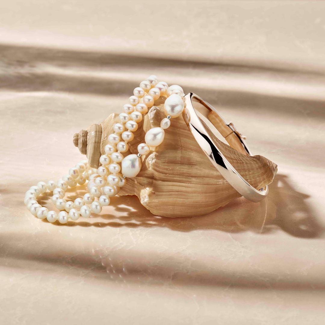 Bracciale da donna in argento rodiato con perle