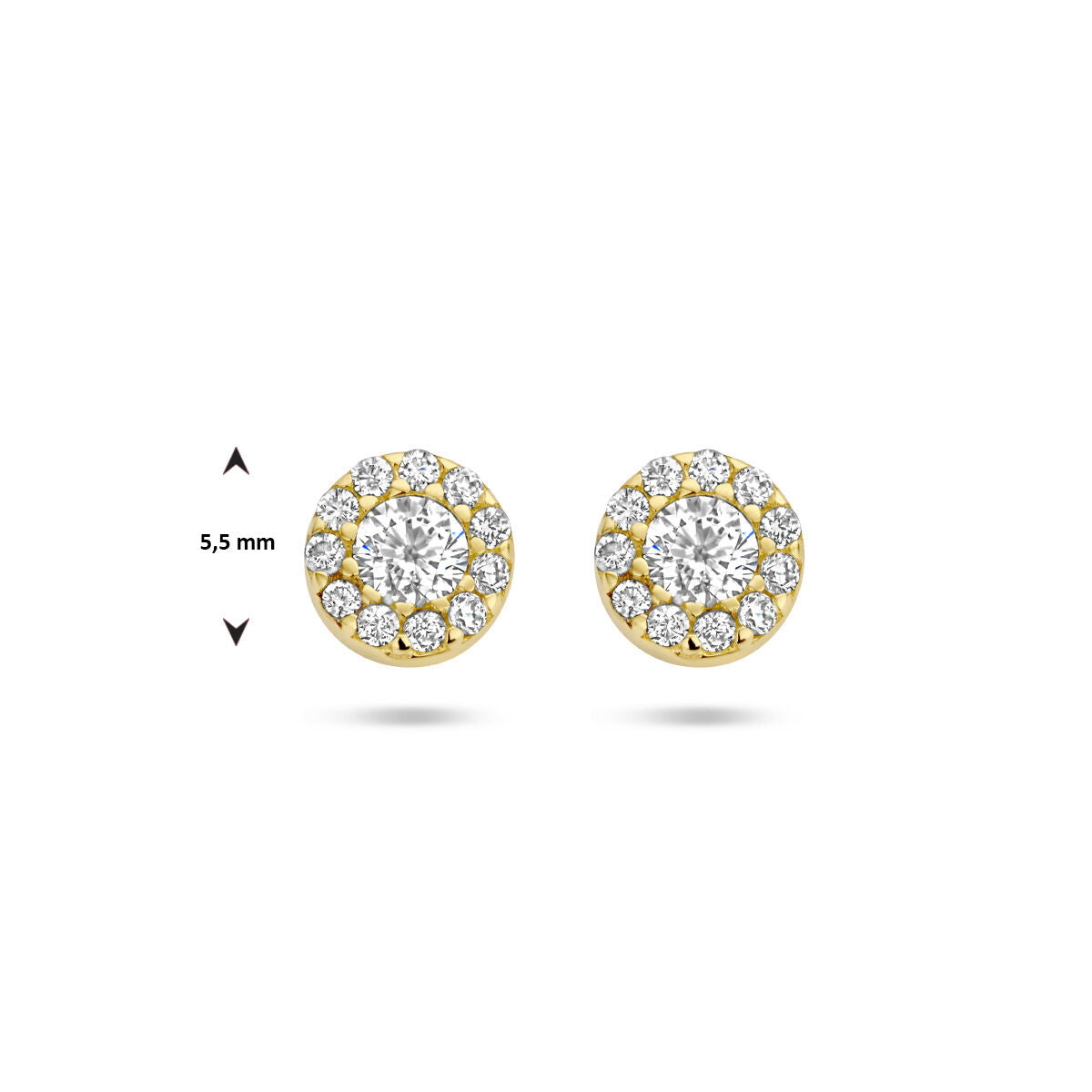 Orecchini a bottone zirconia halo 14K oro giallo