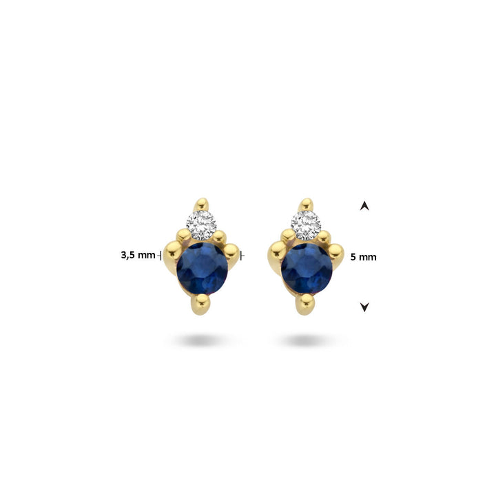 oorknoppen saffier en diamant 0.02ct (2x 0.01ct) h p1 14K geelgoud