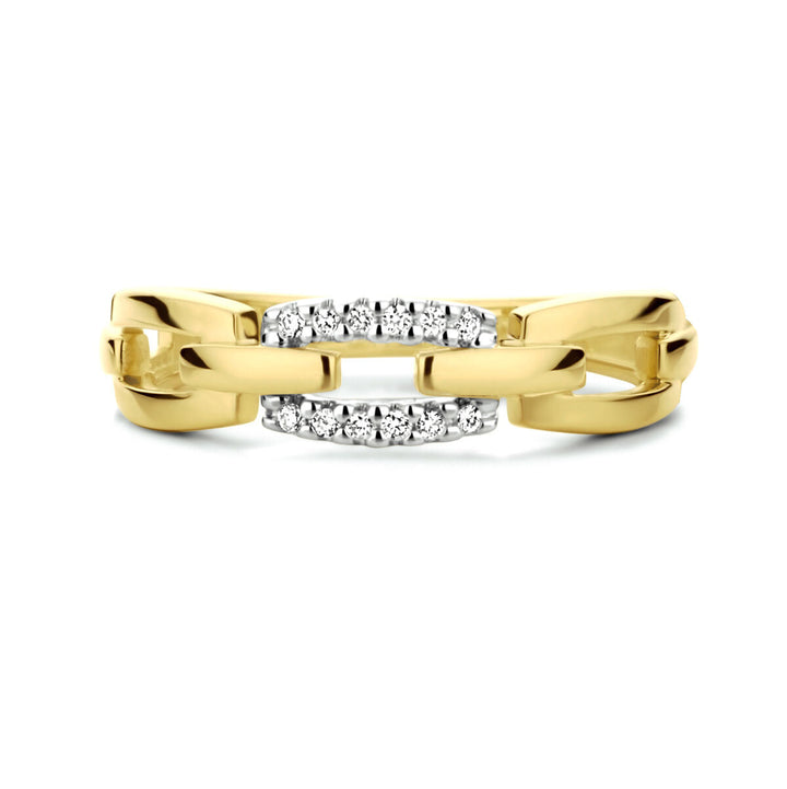 ring schakel diamant 0.05ct h si 14K bicolor goud geel/wit