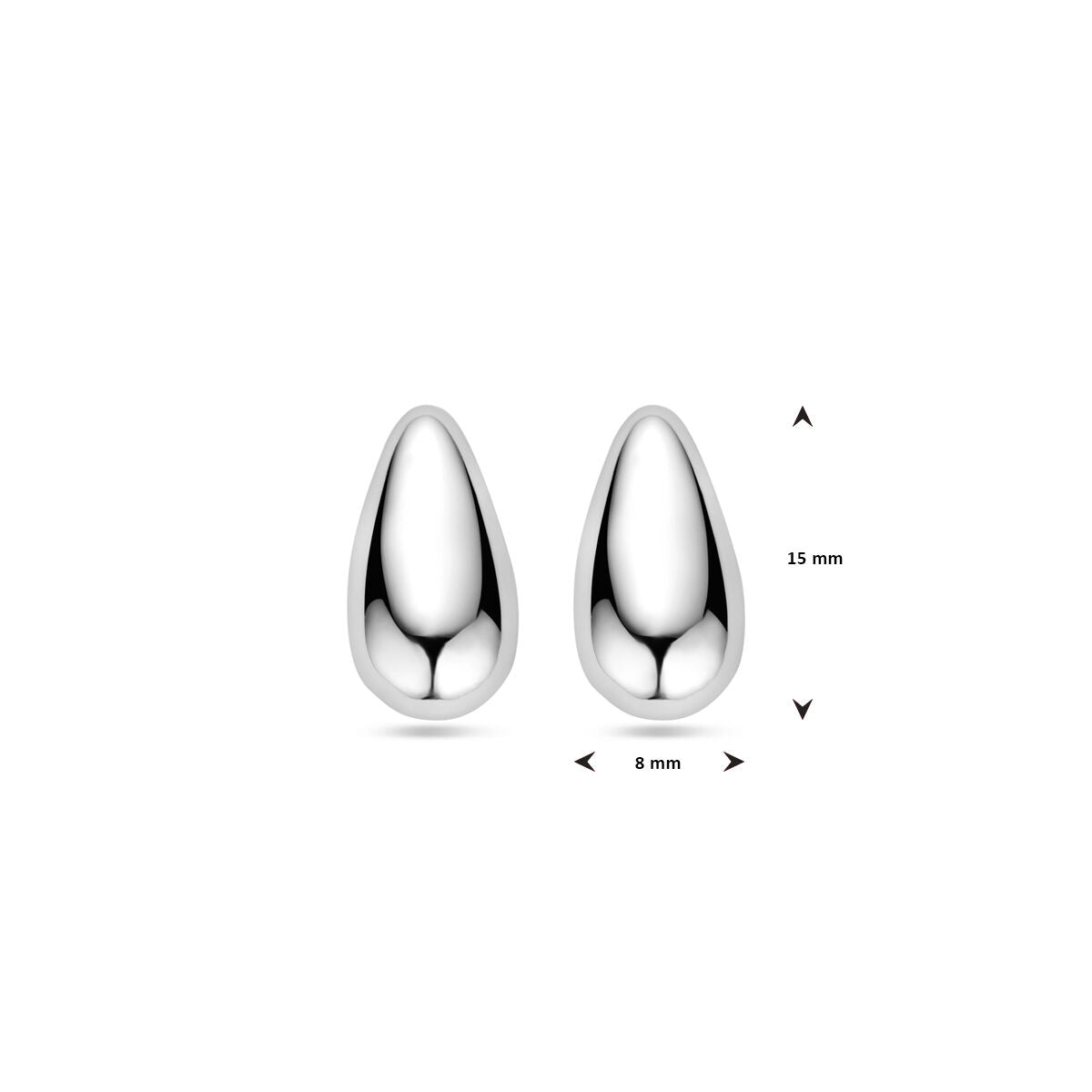 orecchini a bottone a goccia 15 mm argento rodiato