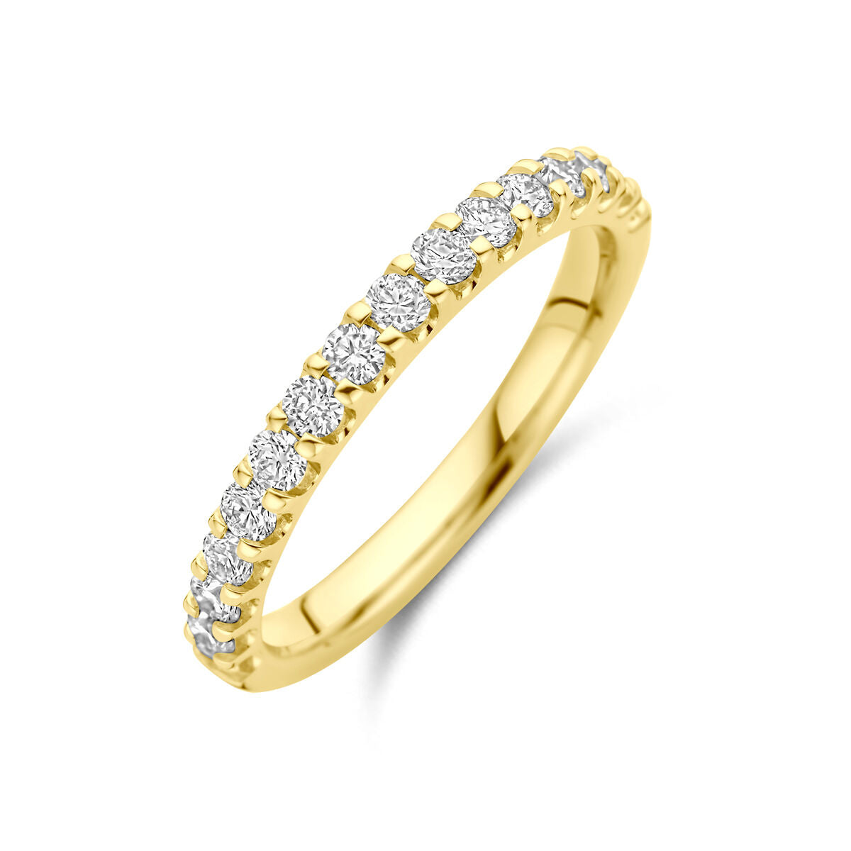 Anello in oro giallo 14K con diamanti lab-grown da 0,51 ct, incastonati in fila.