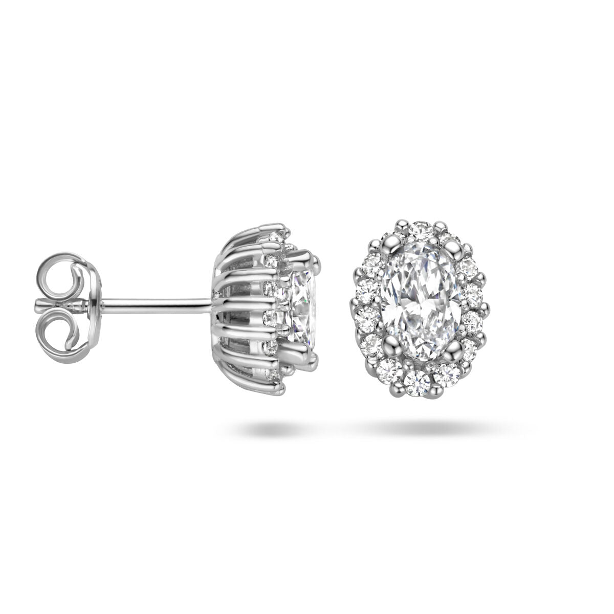 orecchini a bottone zirconia halo argento rodiato