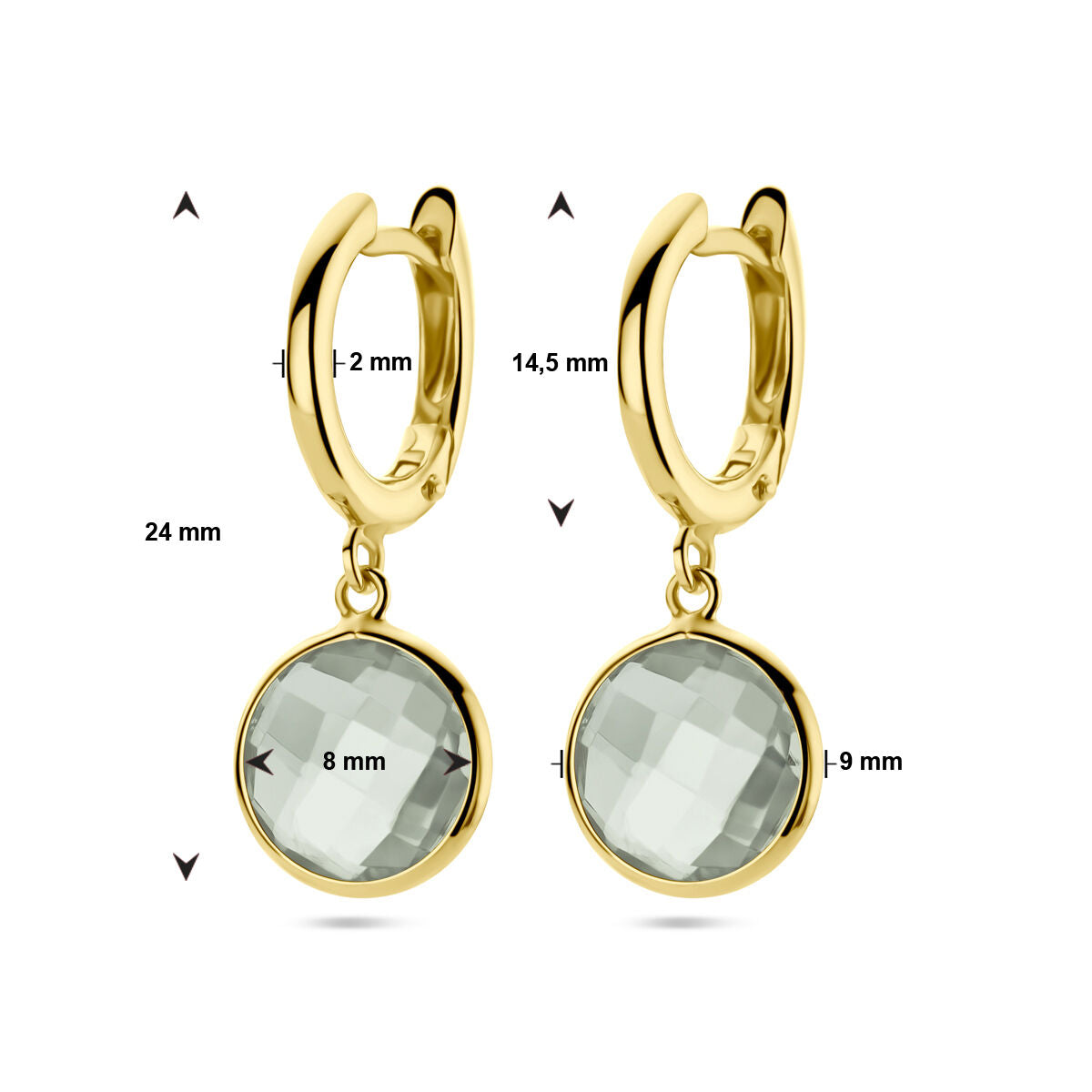 orecchini a cerchio ametista verde oro giallo 14K