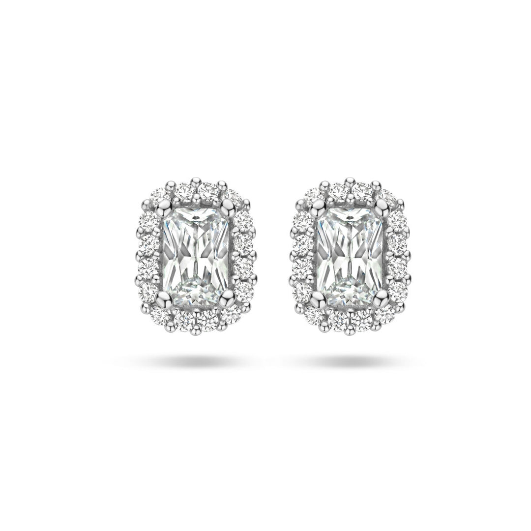 oorknoppen zirkonia halo zilver gerhodineerd