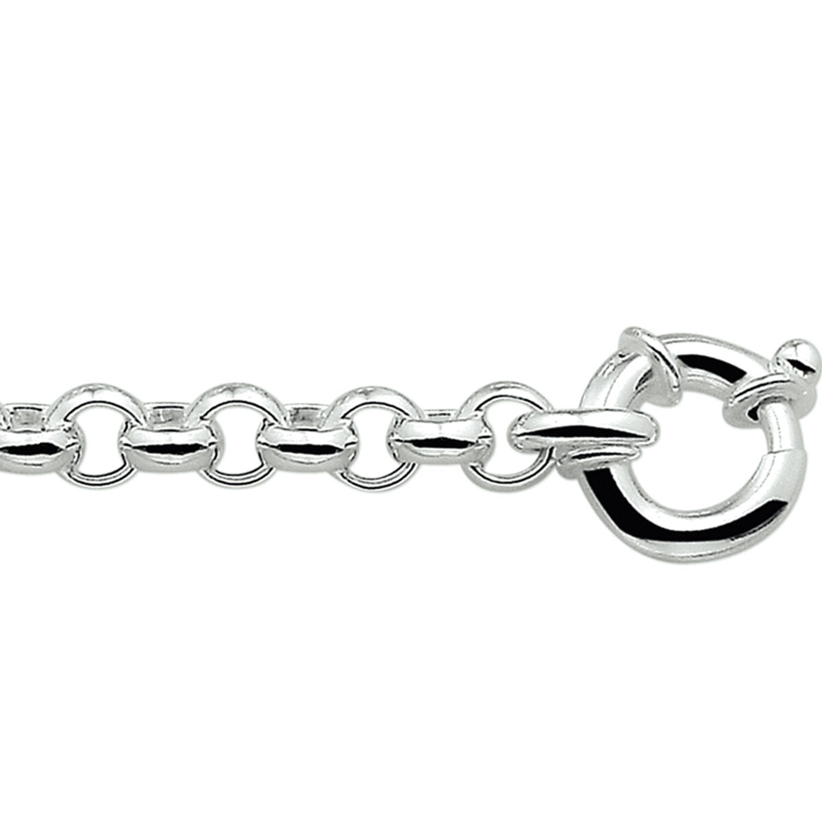 Bracciale in maglia rolò da 7 mm con grande chiusura a molla in argento bianco.