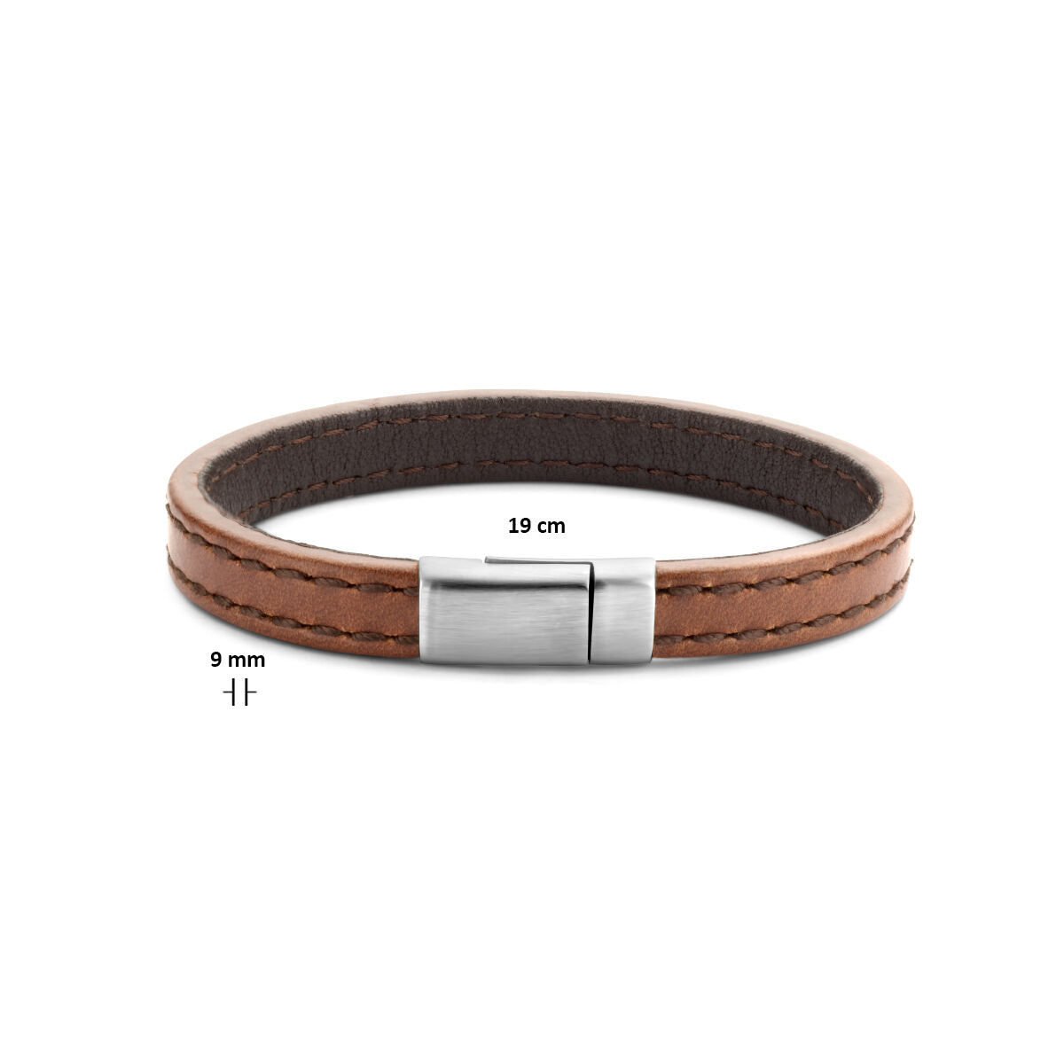 bracciale in pelle marrone 9,0 mm acciaio inossidabile