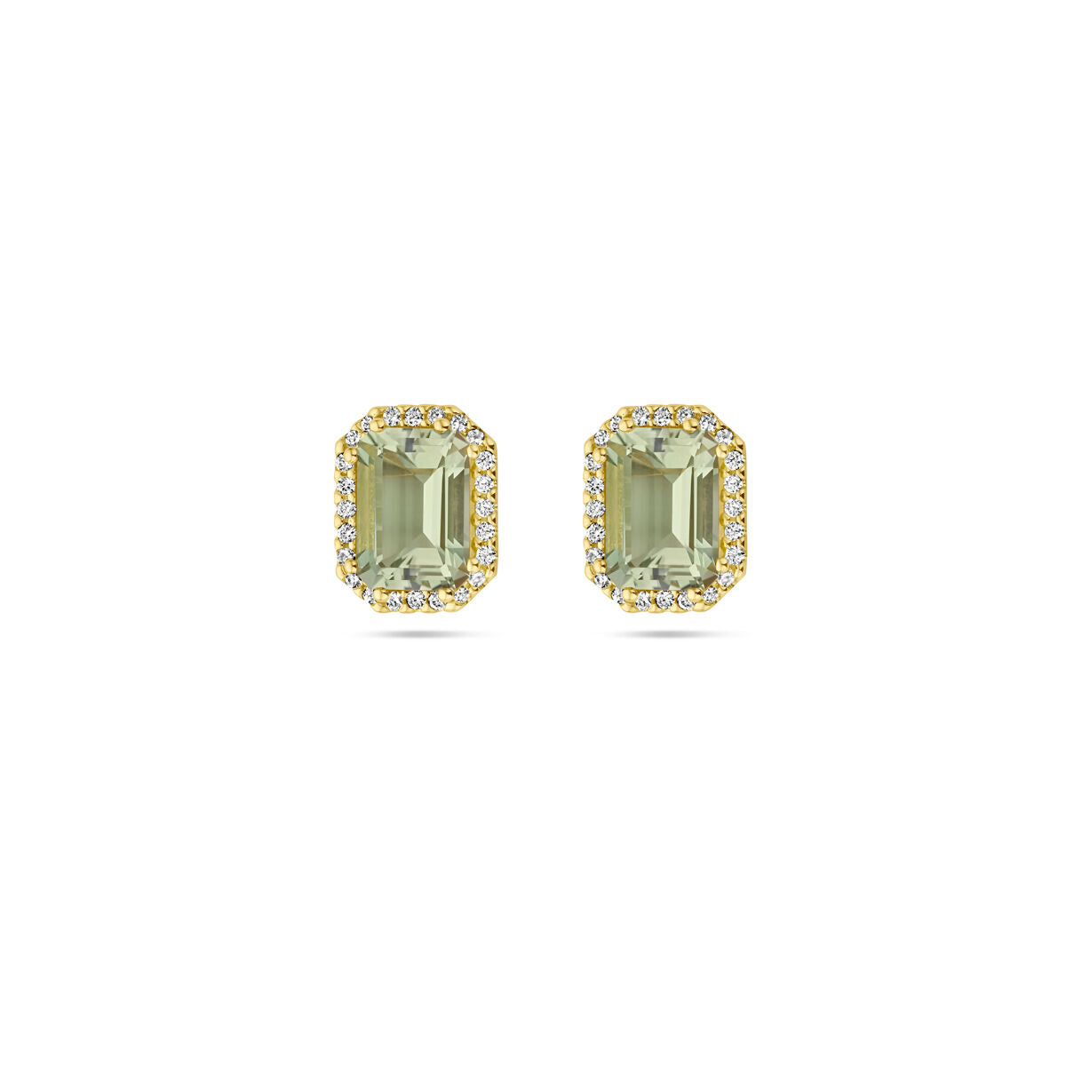 orecchini a bottone ametista verde e diamante 0.14ct (2x 0.07ct) h si halo 18K oro giallo