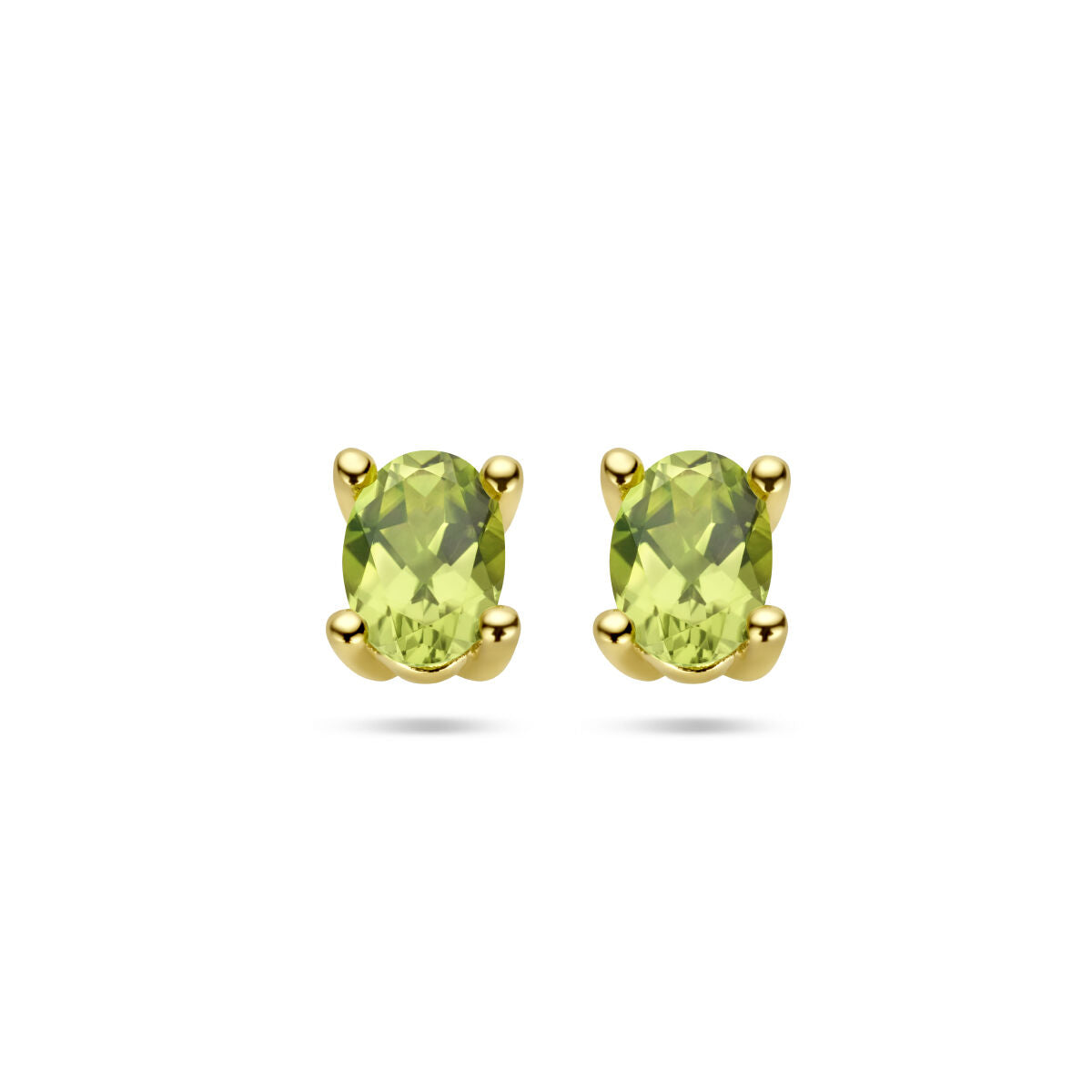 Orecchini in oro giallo 14K con pietre ovali di peridoto verde.