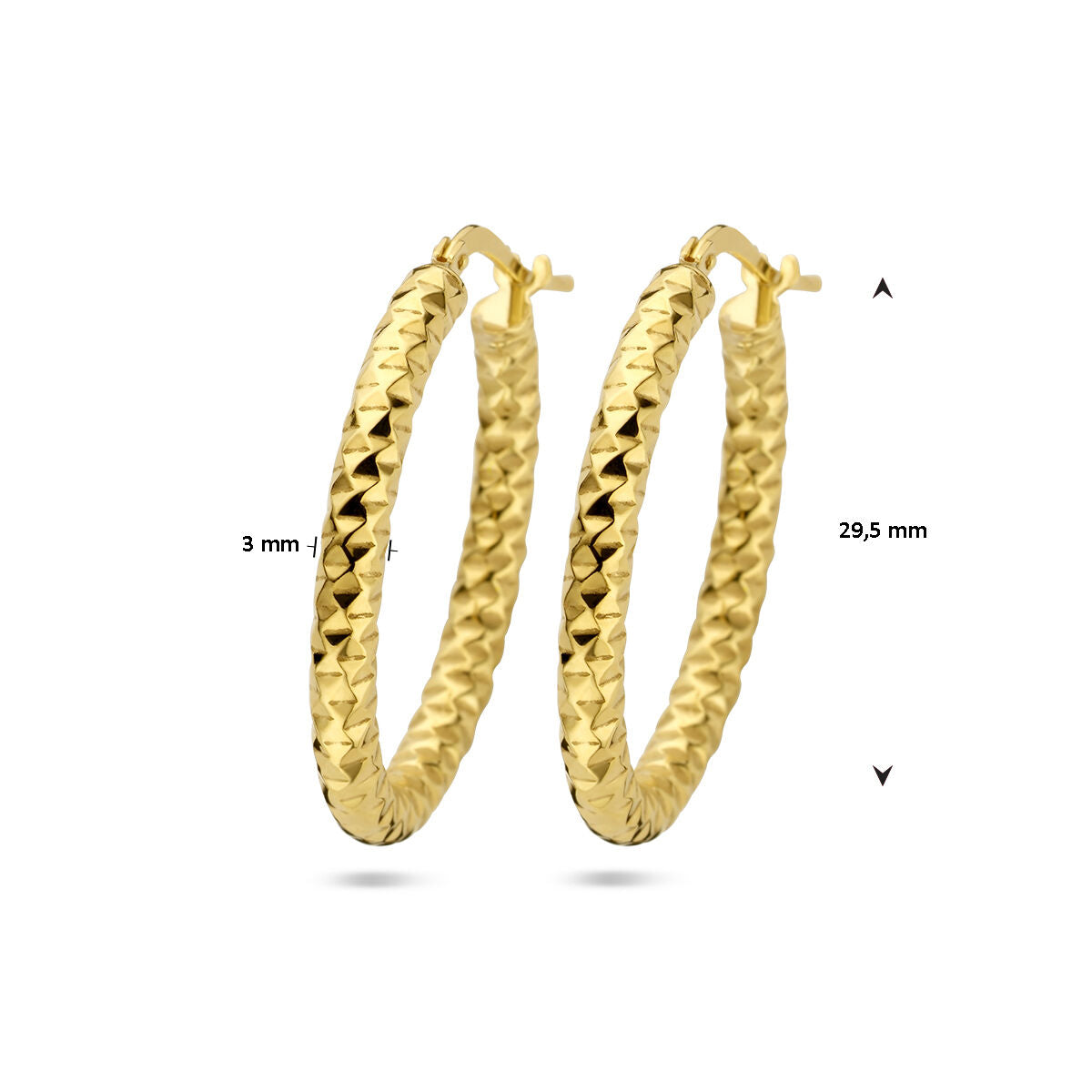 orecchini a cerchio 3,0 mm tubo rotondo diamantato 1 micron argento dorato (giallo)