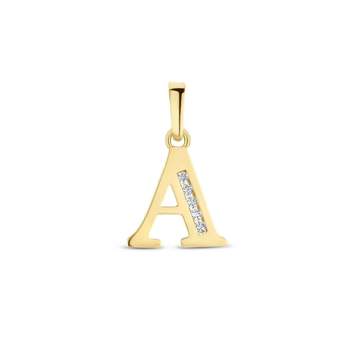 Ciondolo letter in oro giallo 14K con zircone.
