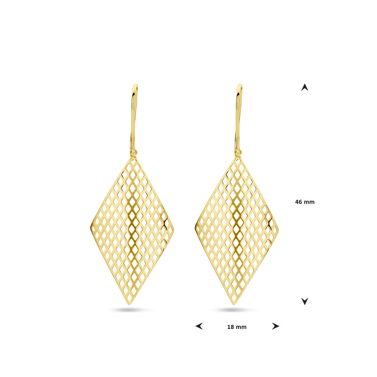Van der Kooij Collezione - orecchini pendenti rombo gancio francese 14K oro giallo