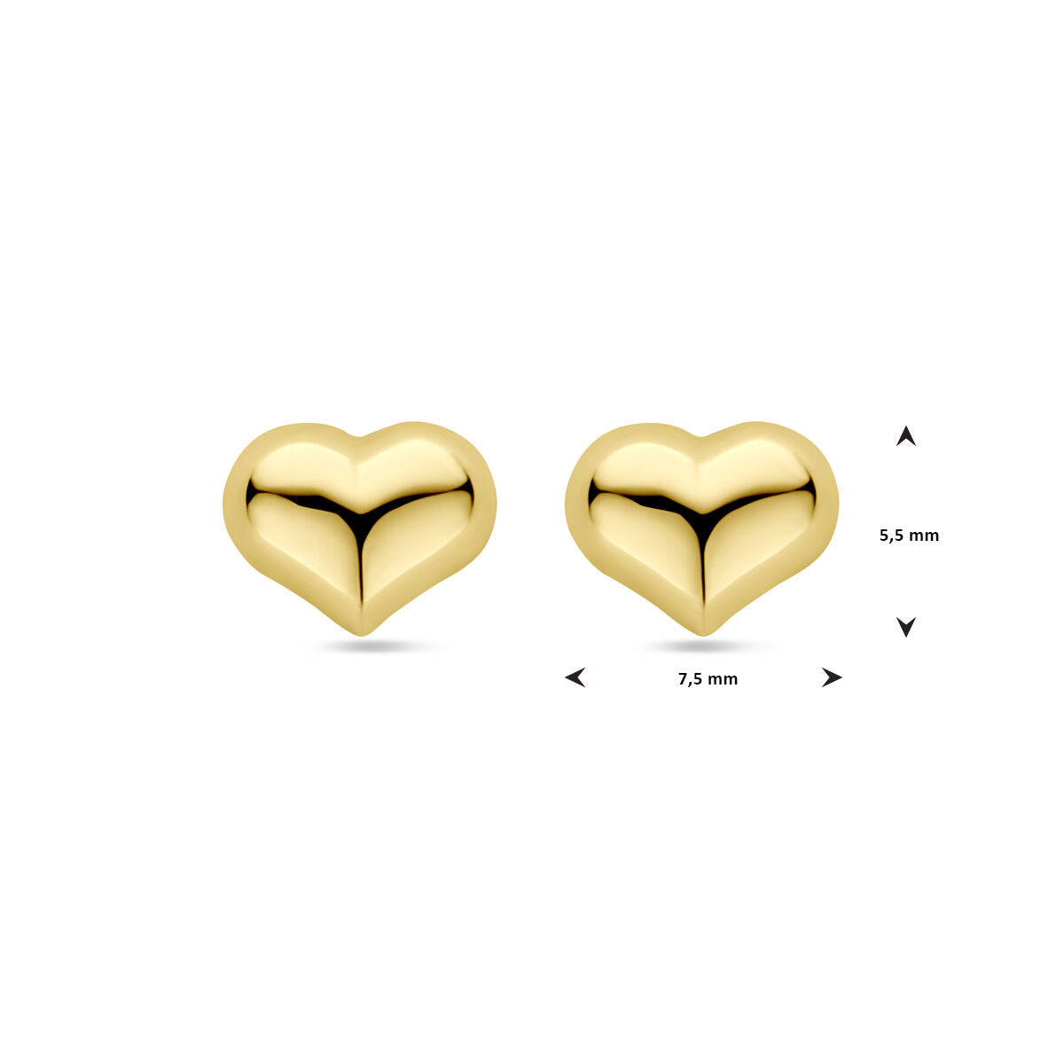 orecchini a bottone cuoricino 5,5 mm 14K oro giallo