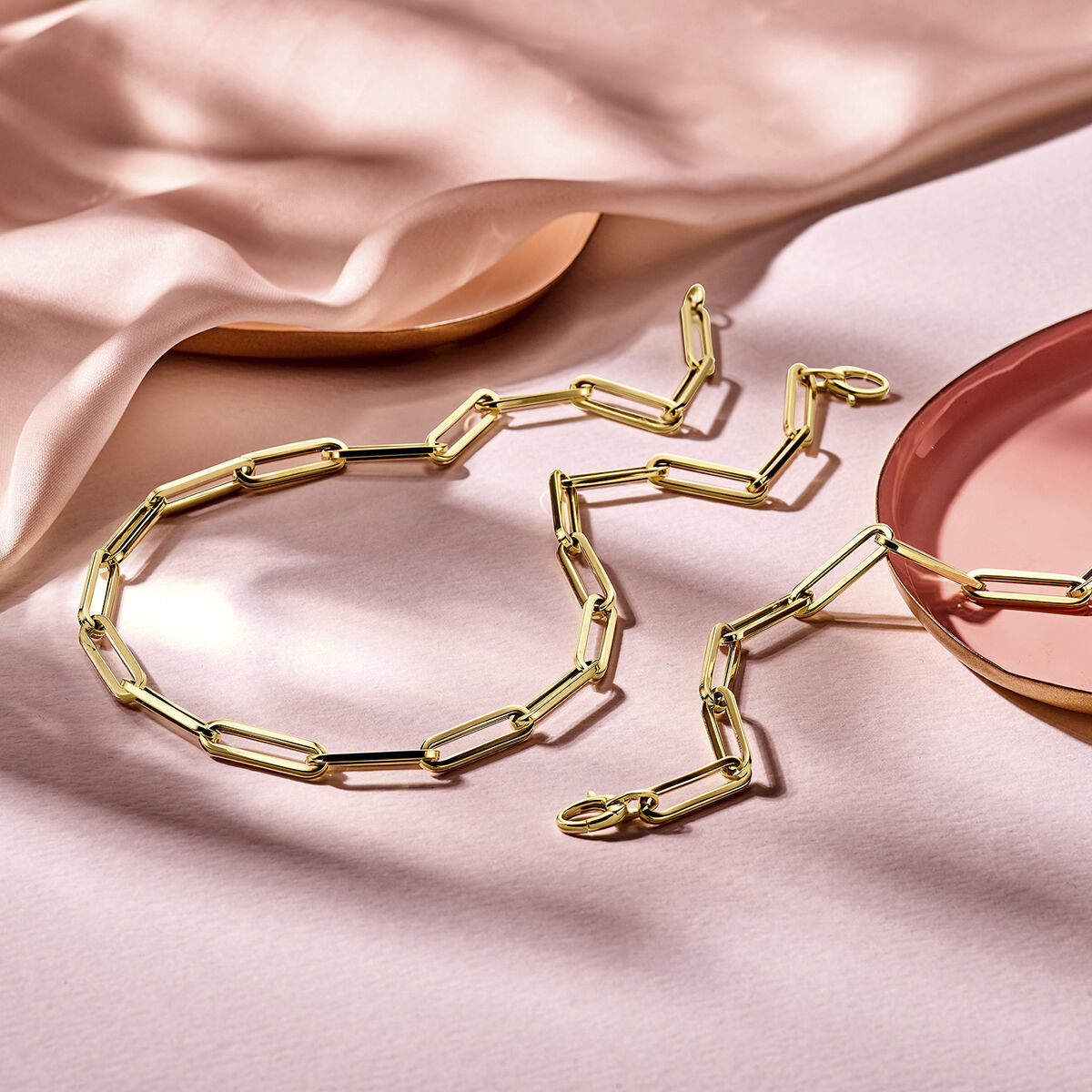 Bracciale in oro da donna paperclip tubo quadrato 14K