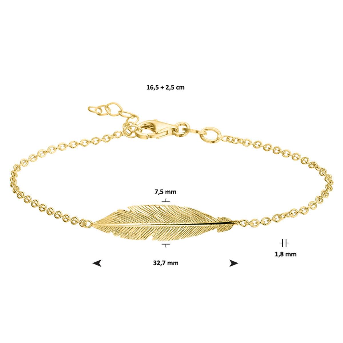 bracciale piuma 16,5 + 2,5 cm 3 micron argento placcato oro (giallo)