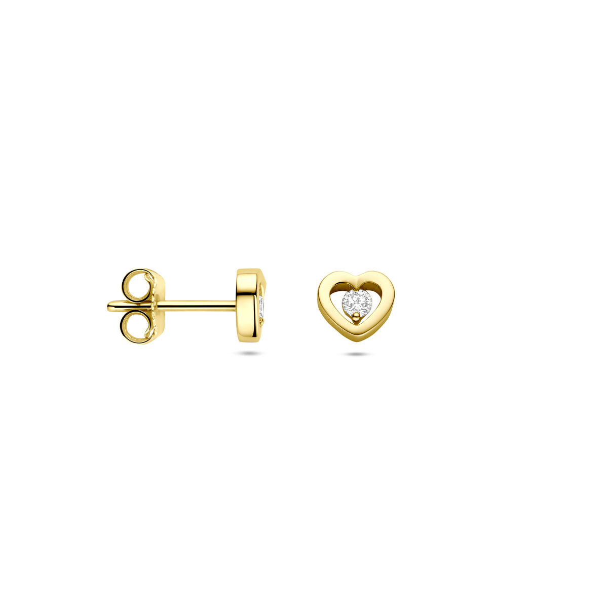 Orecchini a bottone in oro con cuoricino e diamante – 14k oro giallo