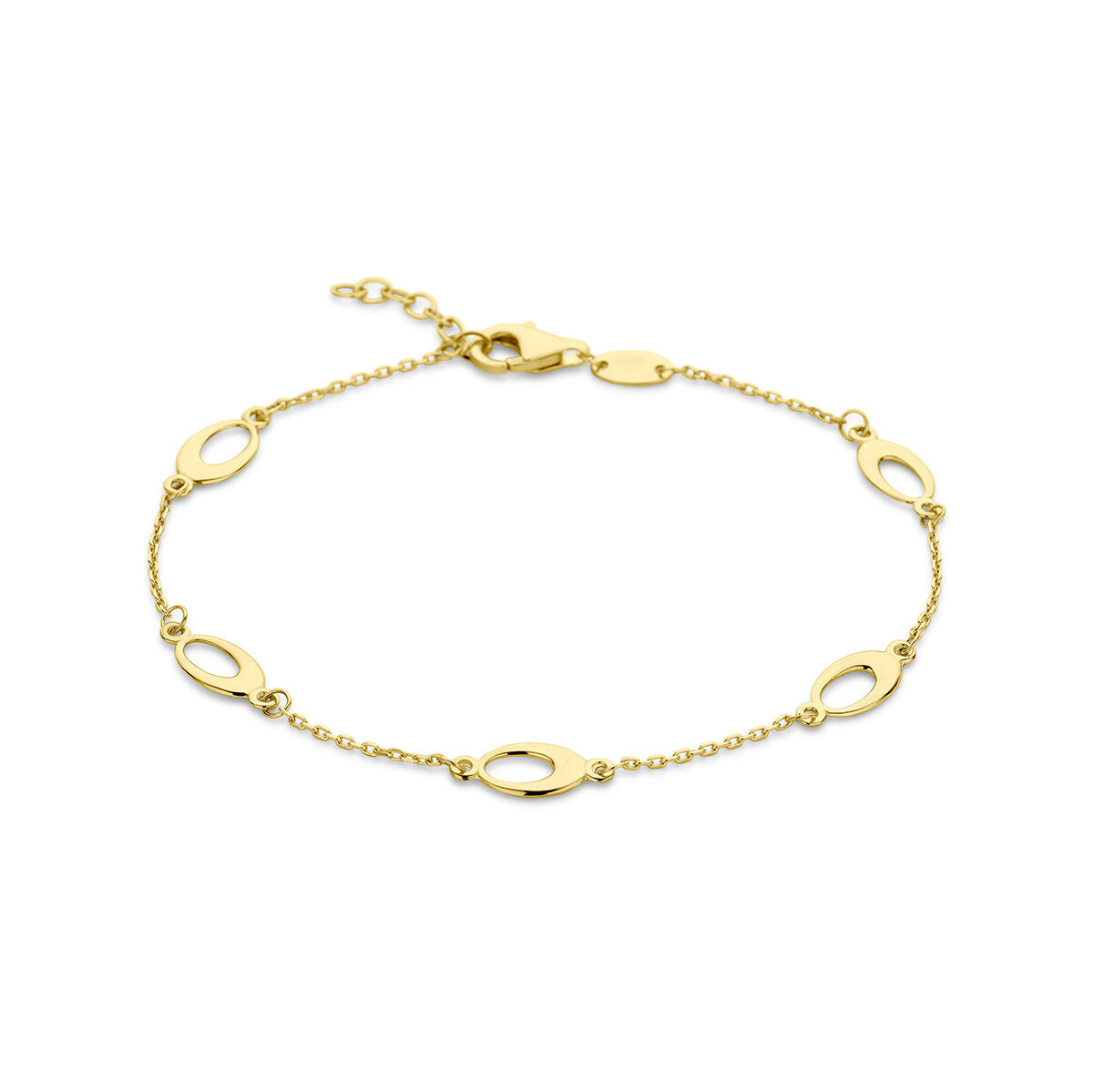 Bracciale dorato da donna con elementi ovali in oro 14K.