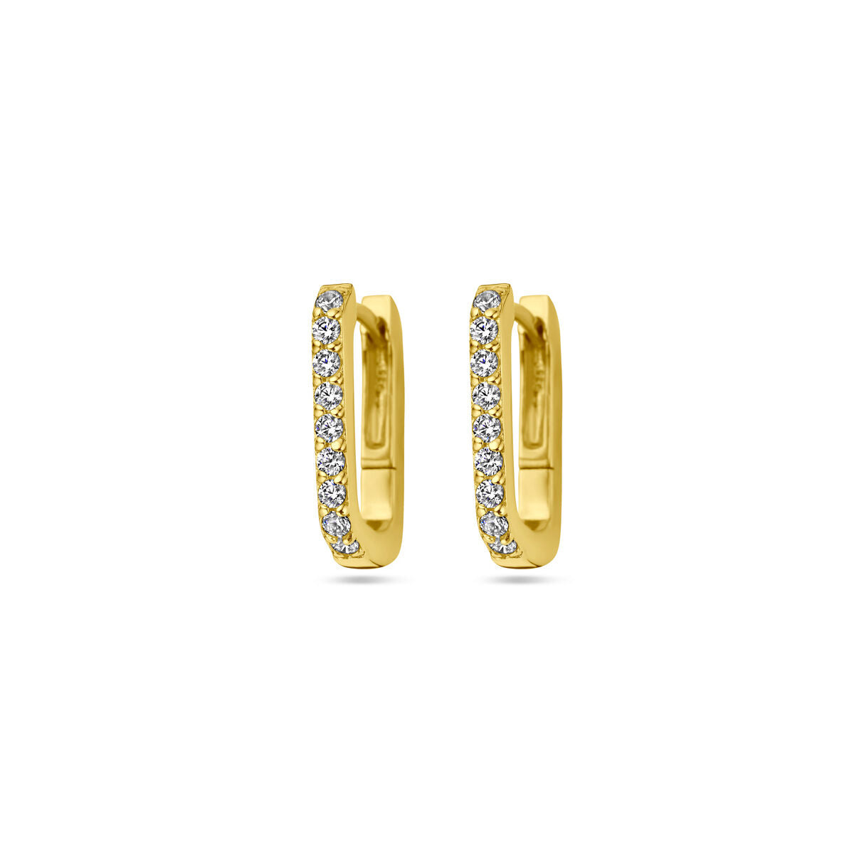Orecchini alla creola in argento dorato con zirconi.