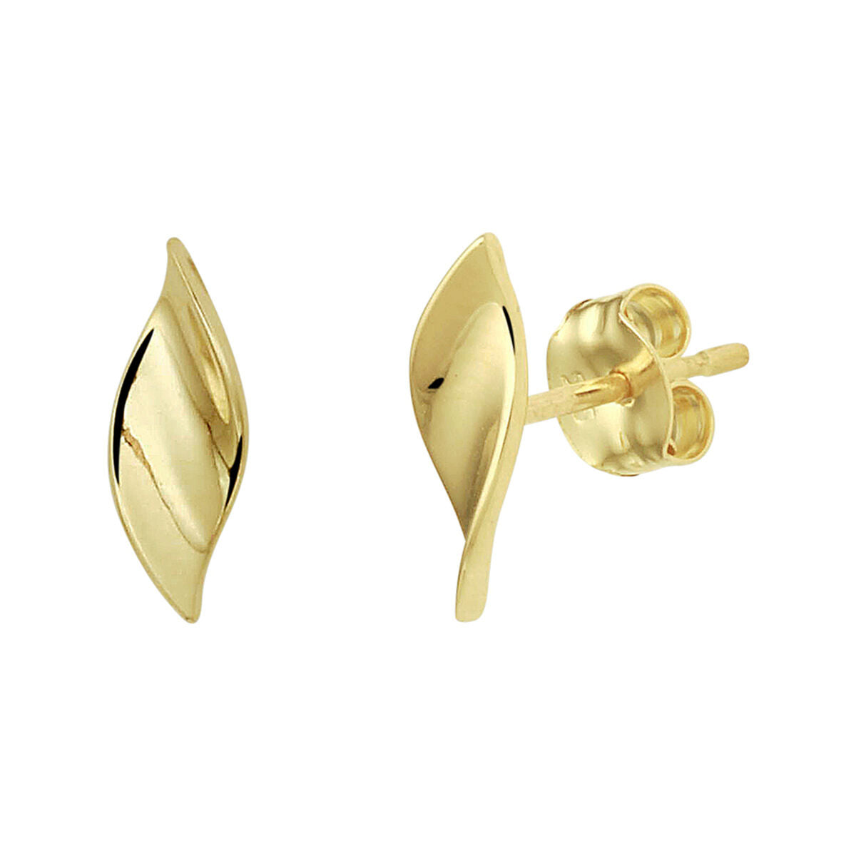 Orecchini in oro giallo 14K con forma ondulata e finitura lucida.