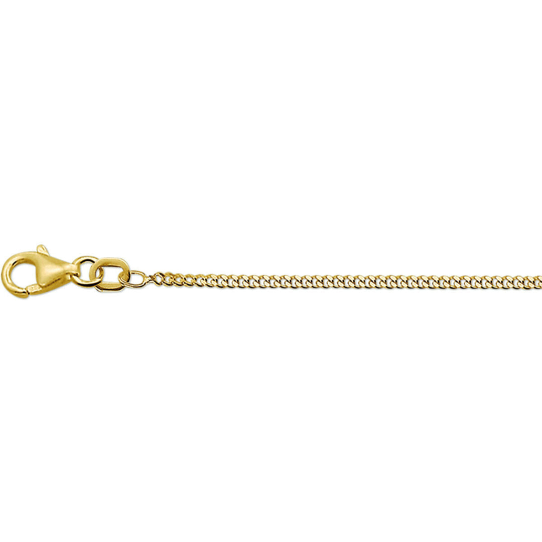 Een close-up van de Van der Kooij Collectie Gouden ketting heren - collier gourmette 4-zijdes geslepen 1,6 mm 14K met karabijnsluiting, afgebeeld tegen een witte achtergrond.