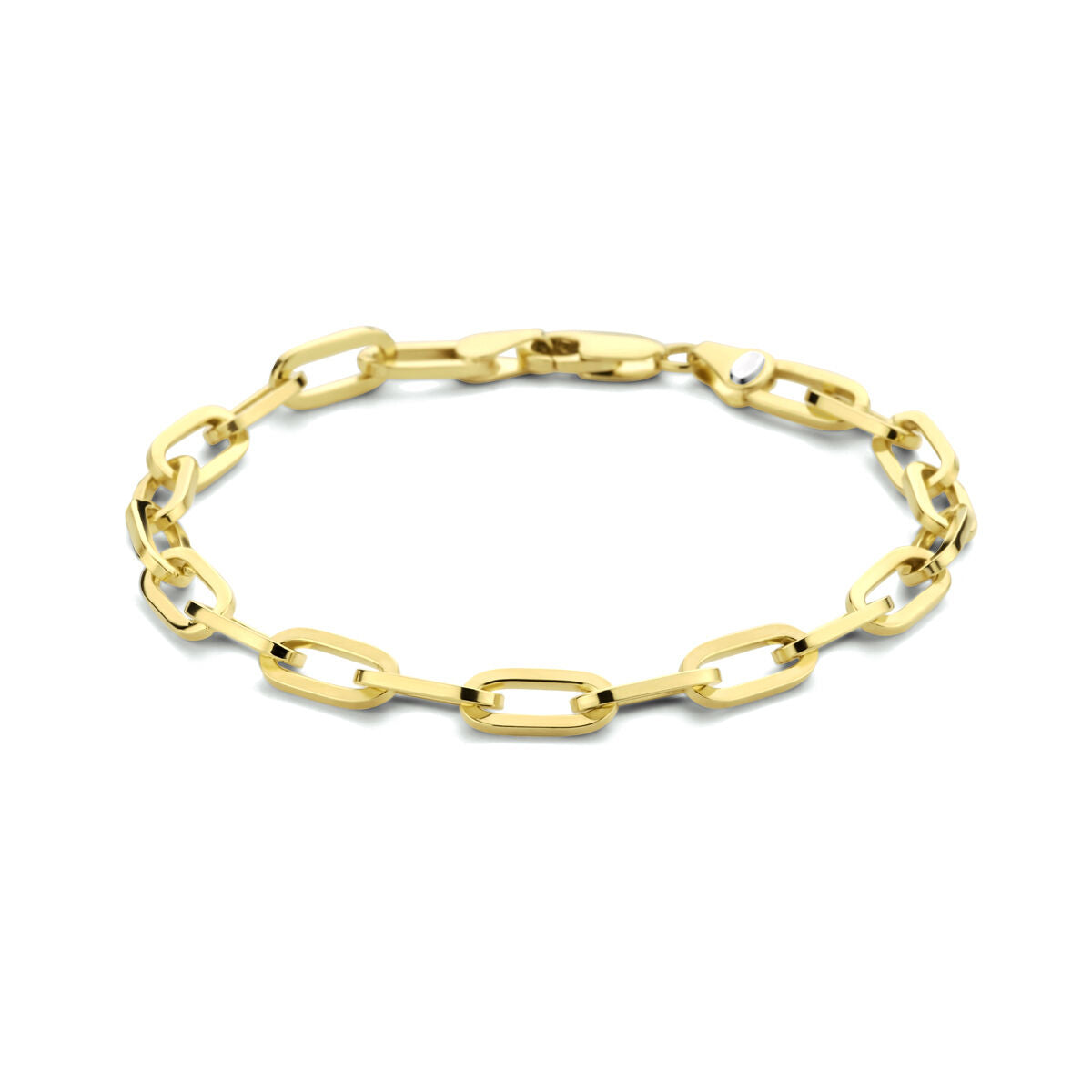 Bracciale in oro giallo con maglie piatte a forma di clip di carta, 19 cm.