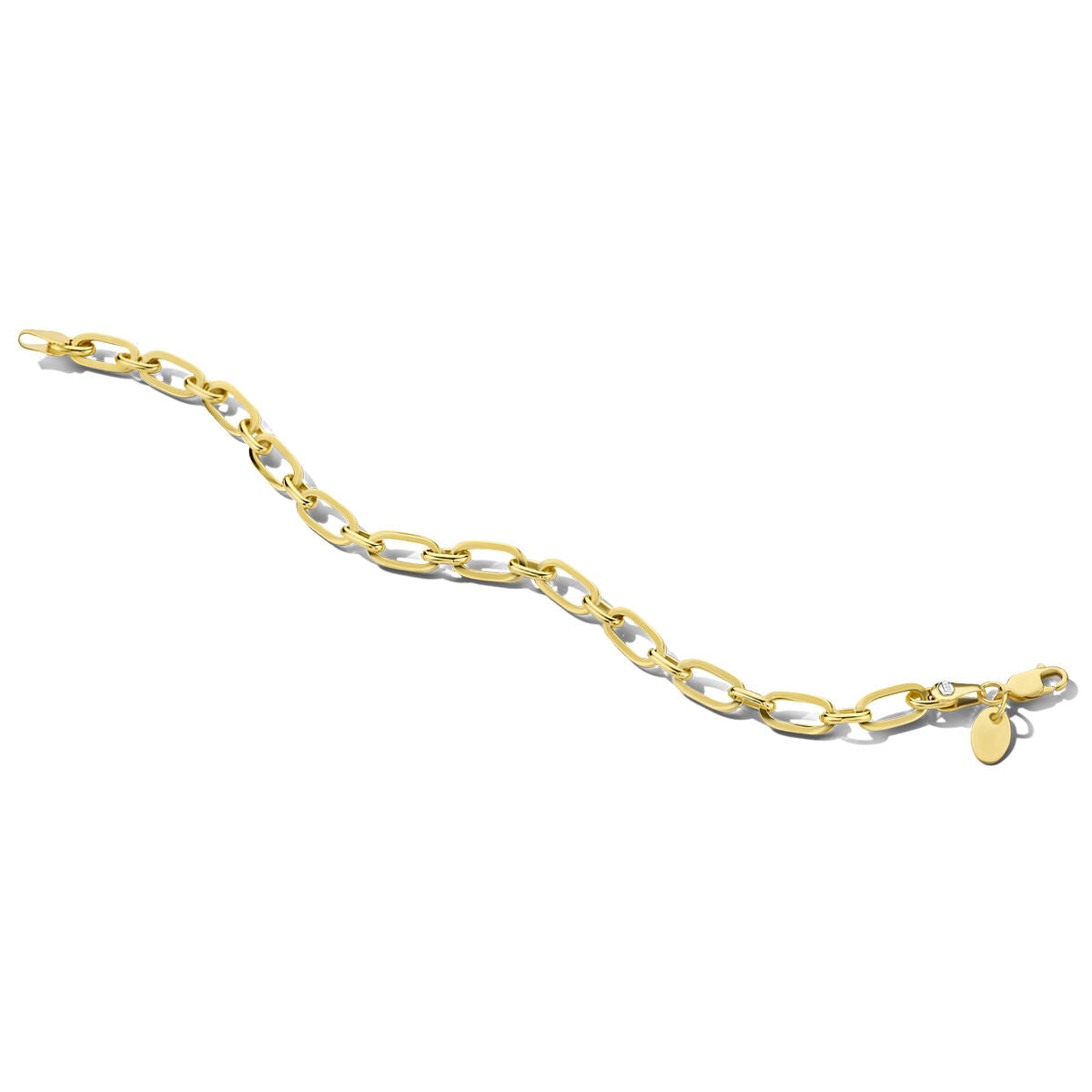 Bracciale ancorato in oro giallo con nucleo argentato, maglie da 5,5 mm, lunghezza 19 cm.