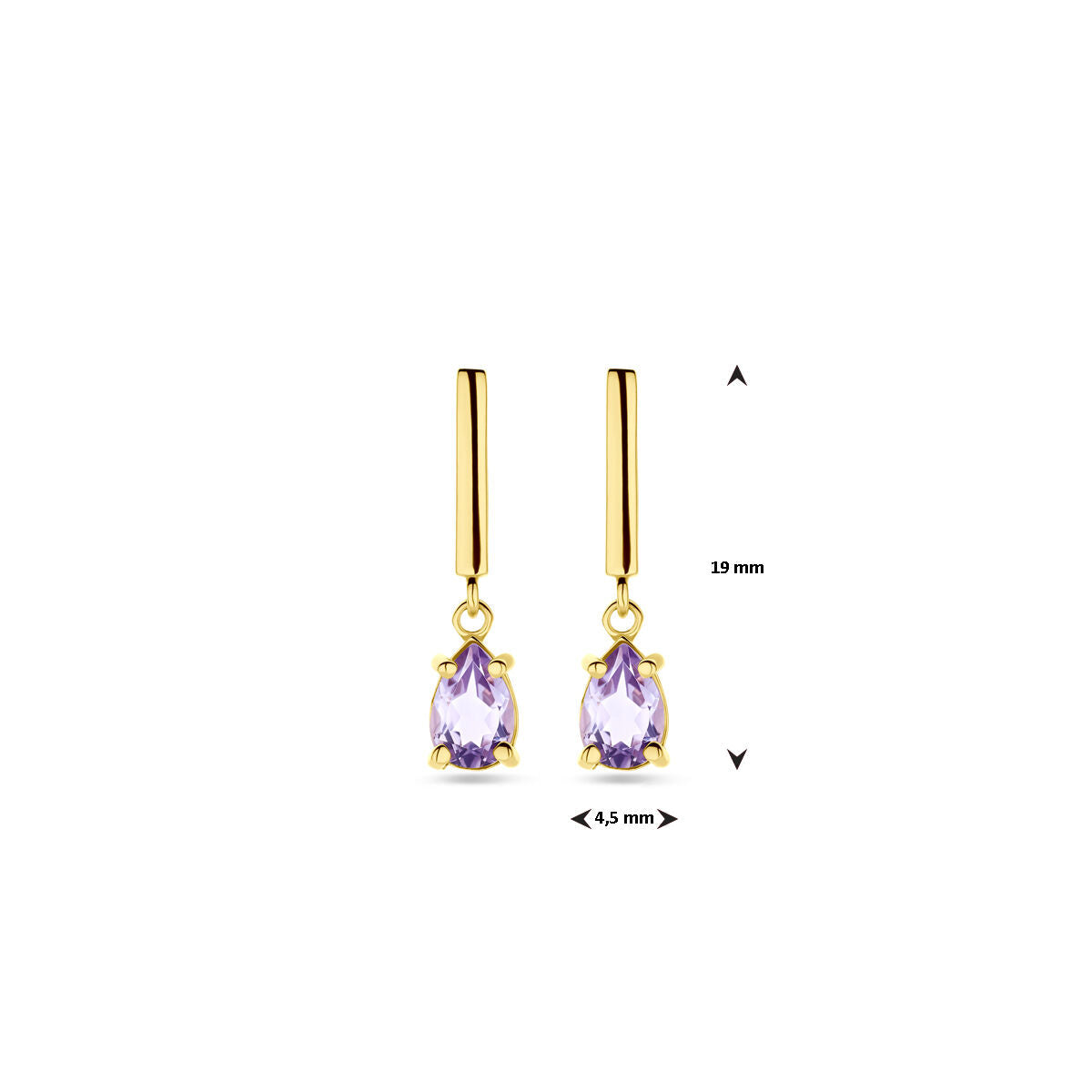 orecchini pendenti ametista 19 mm 14K oro giallo