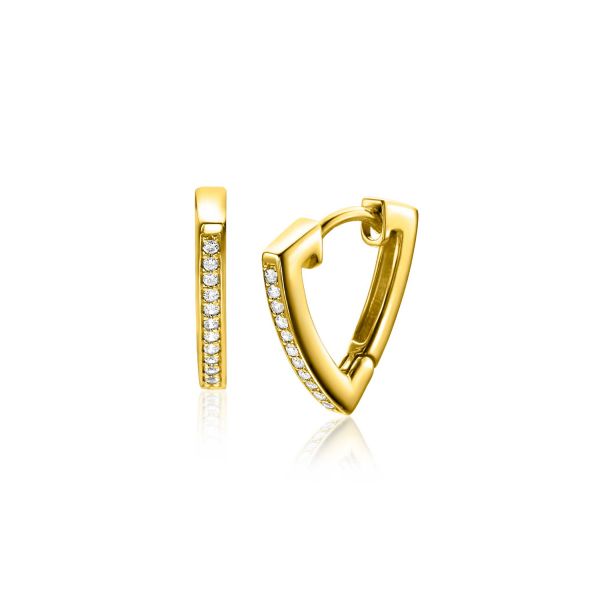 Orecchini in argento dorato con forma a triangolo e dettagli di zirconi.