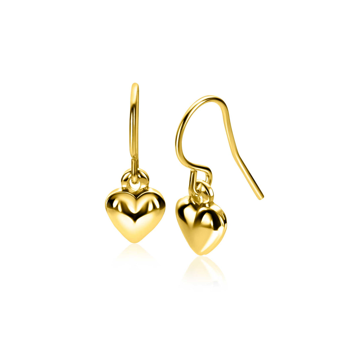 Orecchini in argento placcato oro a forma di cuore con gancio.