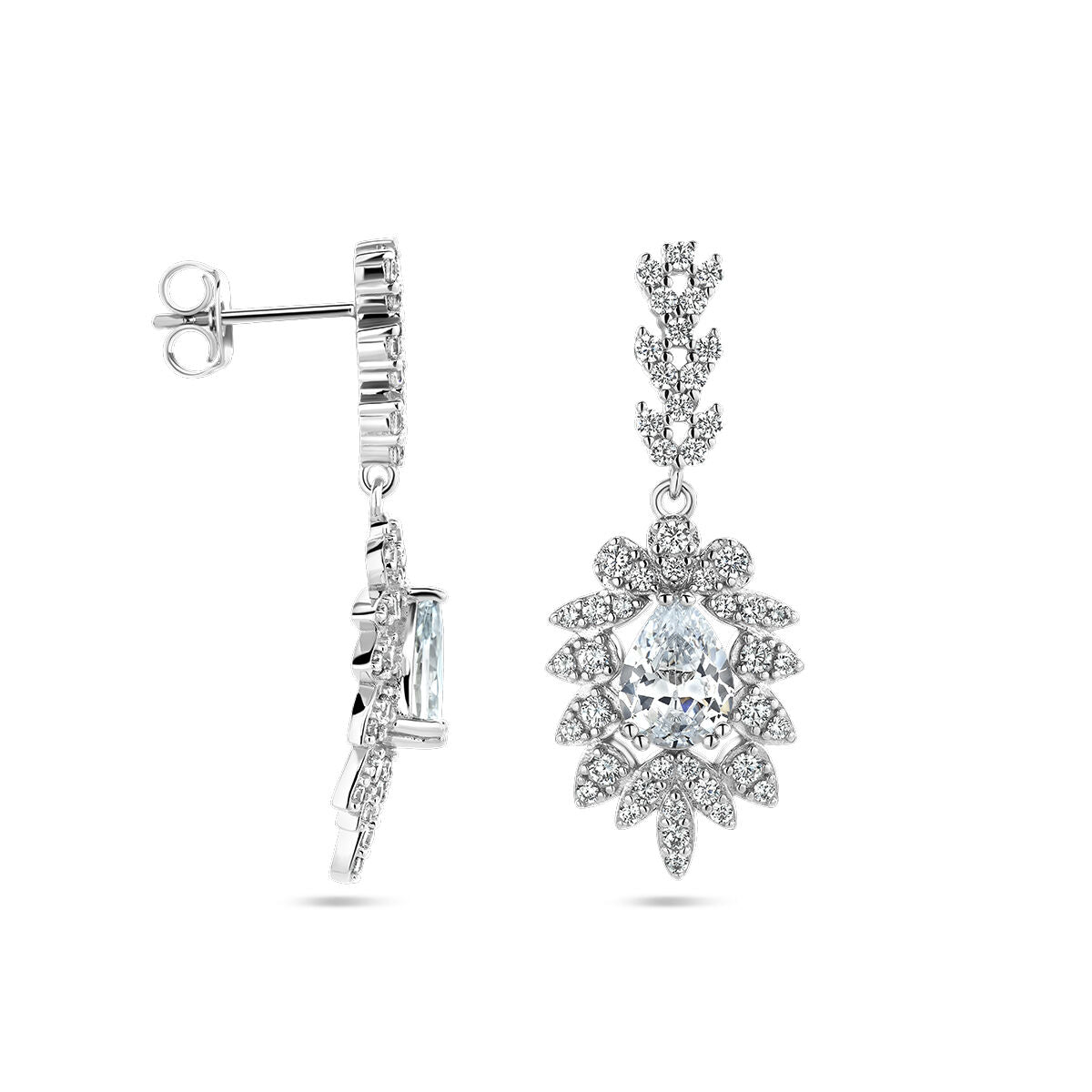 orecchini pendenti zirconia argento rodiato