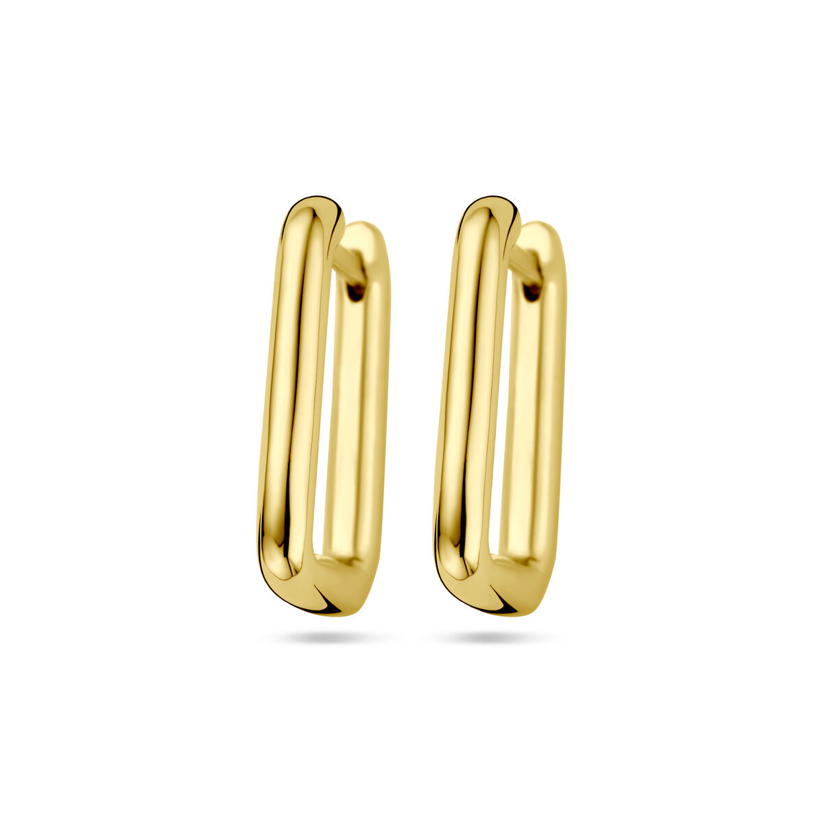 Orecchini alla creola in argento placcato oro giallo, con design moderno e linee pulite.