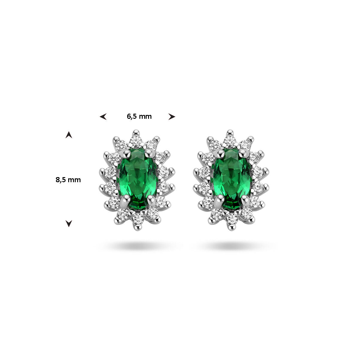 orecchini a bottone smeraldo sintetico e zirconia halo argento rodiato
