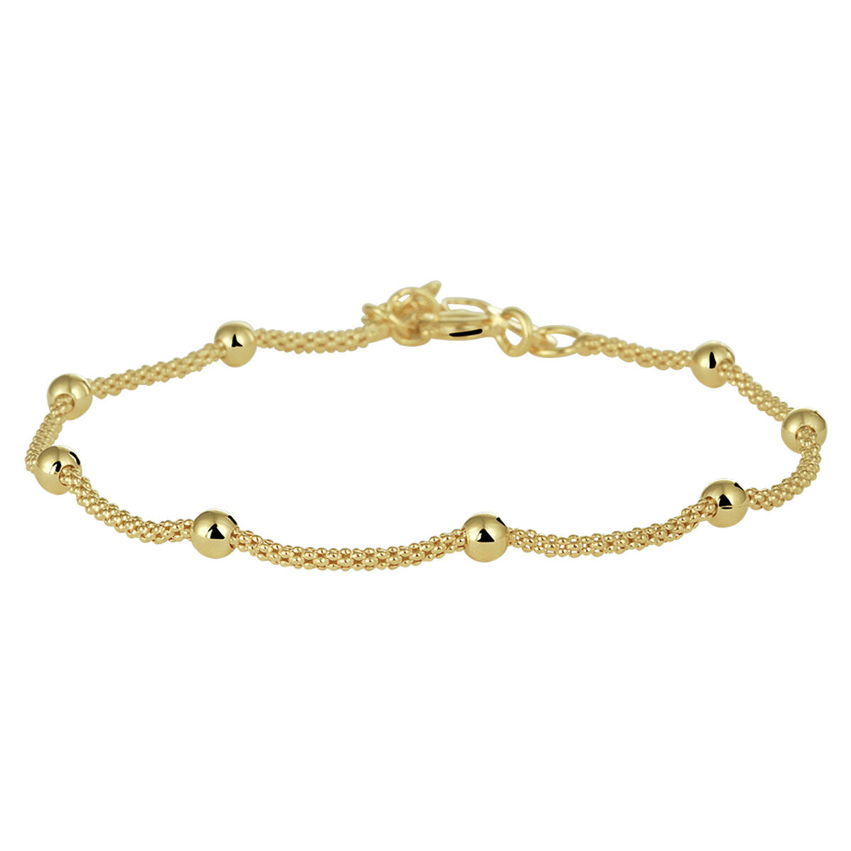 Bracciale in argento dorato con sfere di 3 mm, lunghezza 17 + 2 cm.