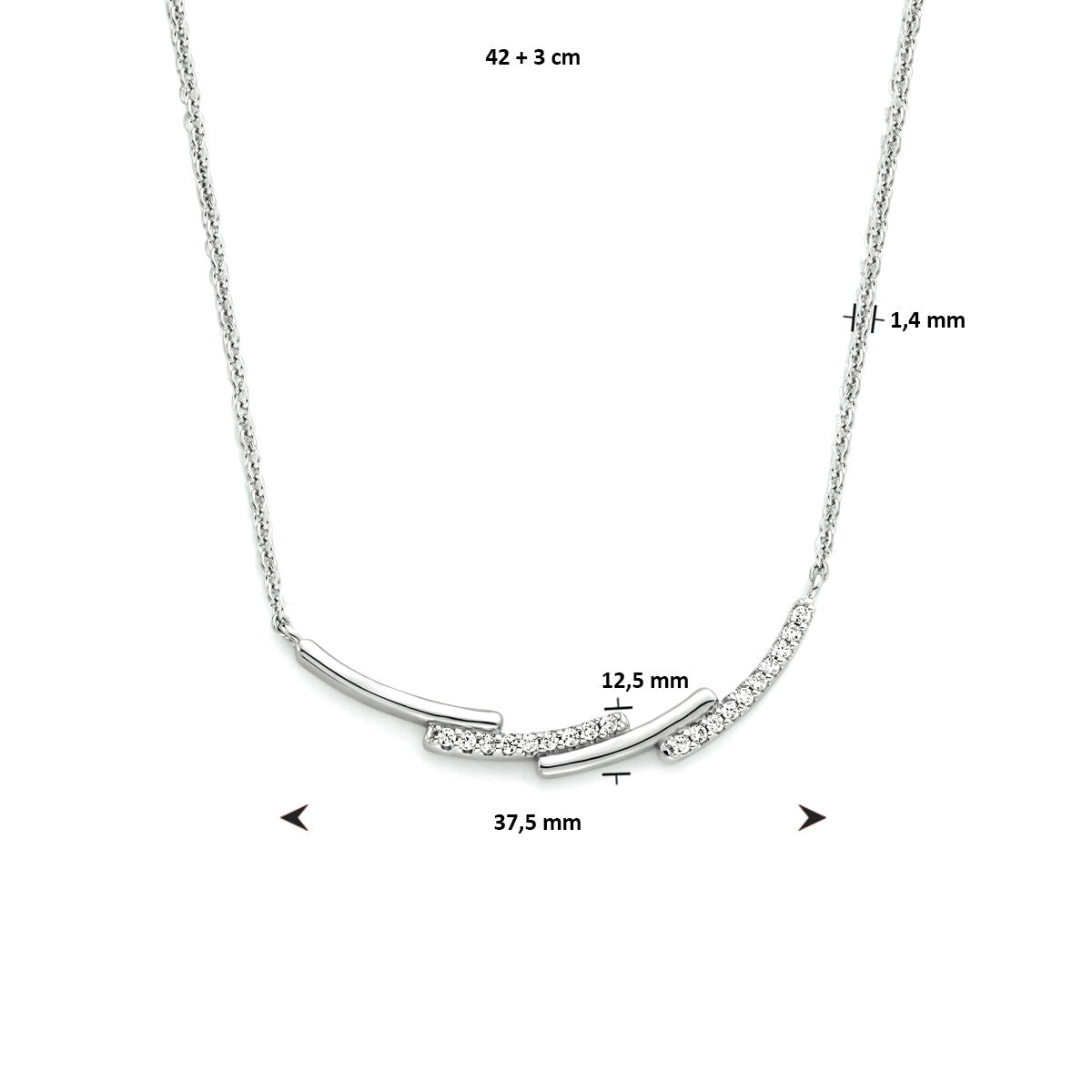 collana zirconia 42 + 3 cm argento rodiato