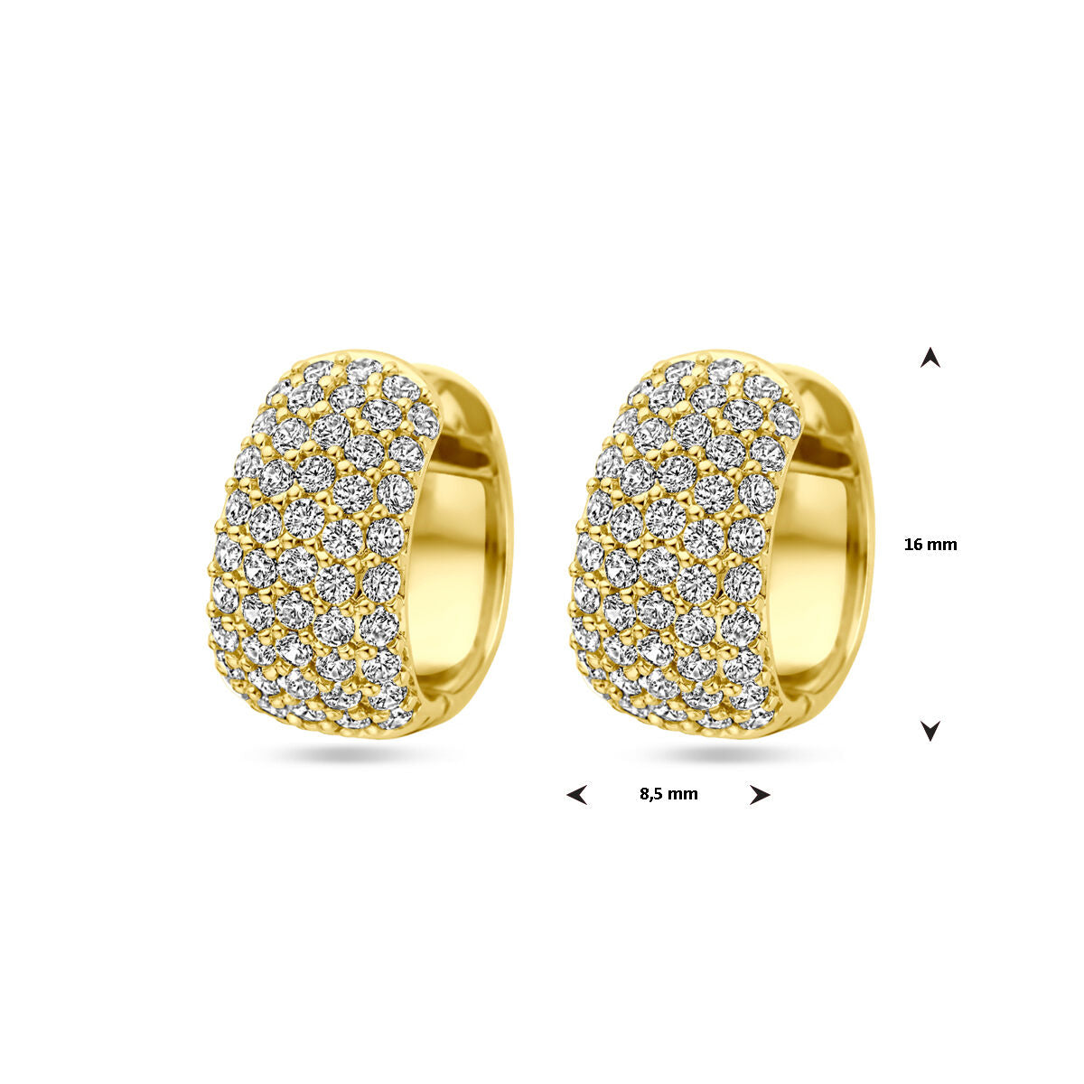 orecchini a cerchio con chiusura a scatto zircone 16 mm 1 micron argento dorato (giallo)