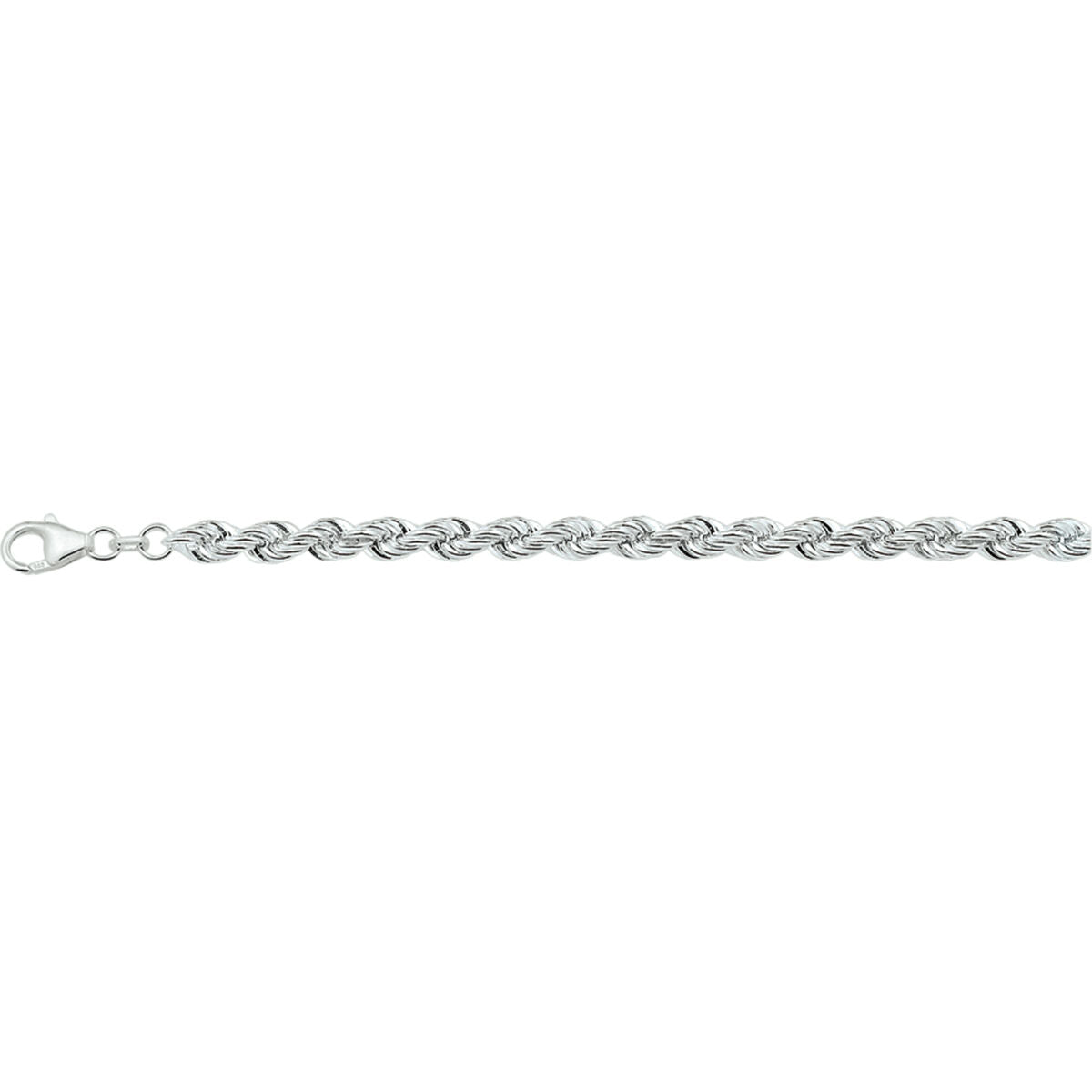 Zilveren gerhodineerde armband van 5,5 mm met een gevlochten koordontwerp en een lengte van 19 cm.