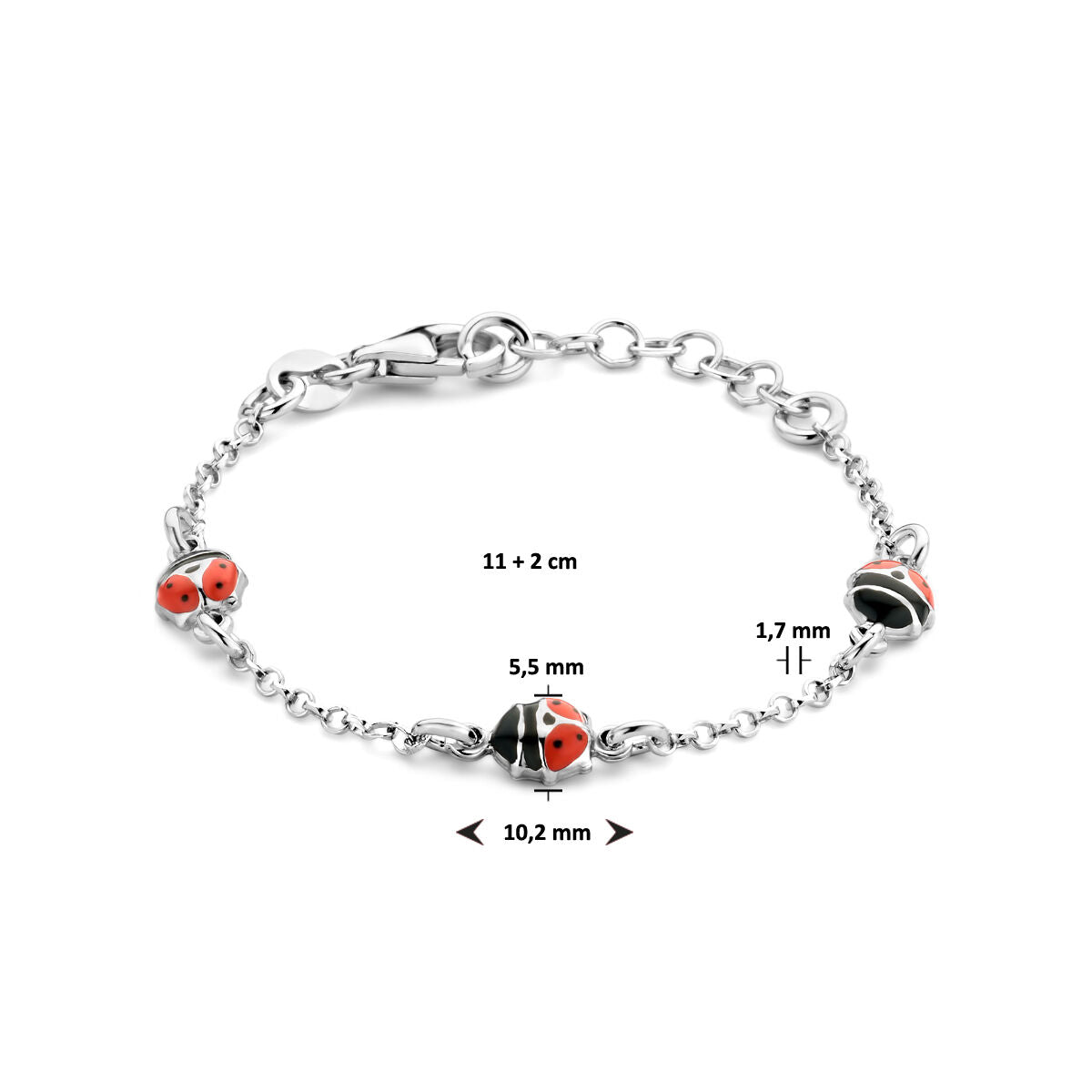 bracciale coccinella 11 + 2 cm argento rodiato