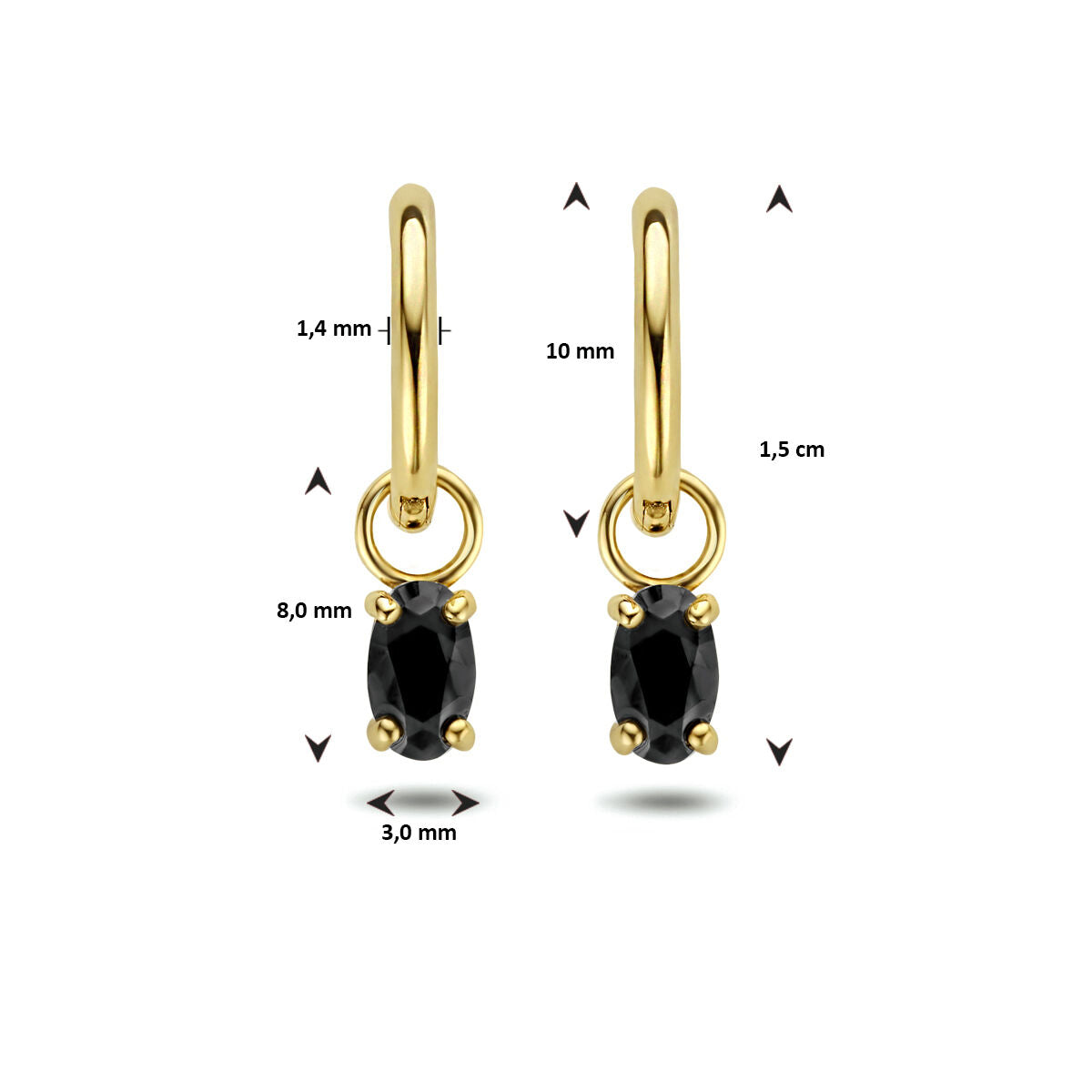 orecchini a cerchio con cerniera zirconia nera oro giallo 14K