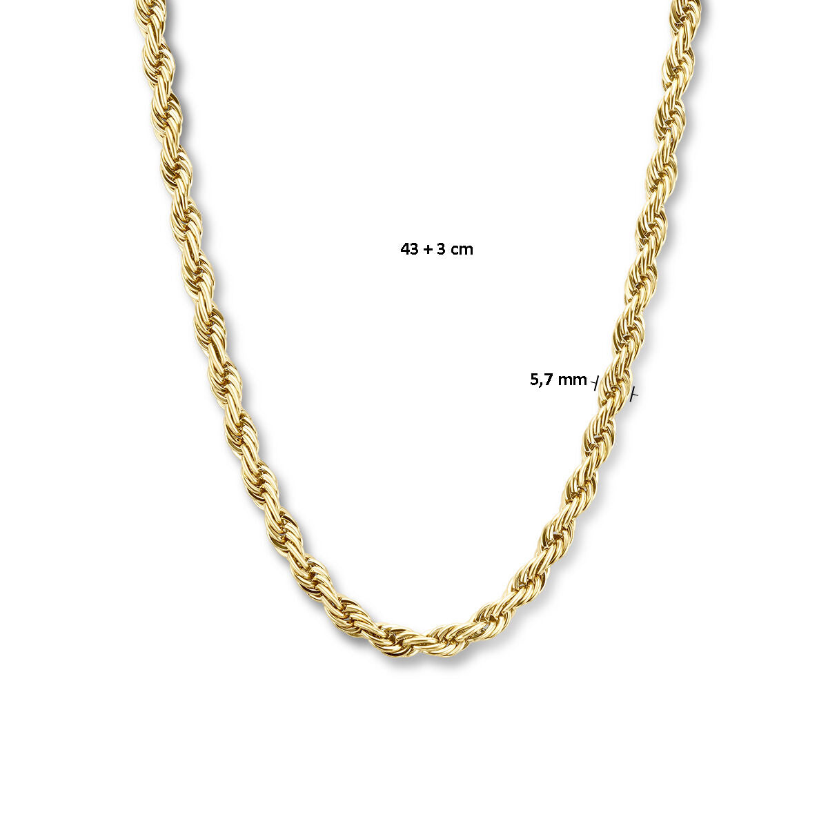 Collana cordoncino 5,7 mm 43 + 3 cm ion plating acciaio