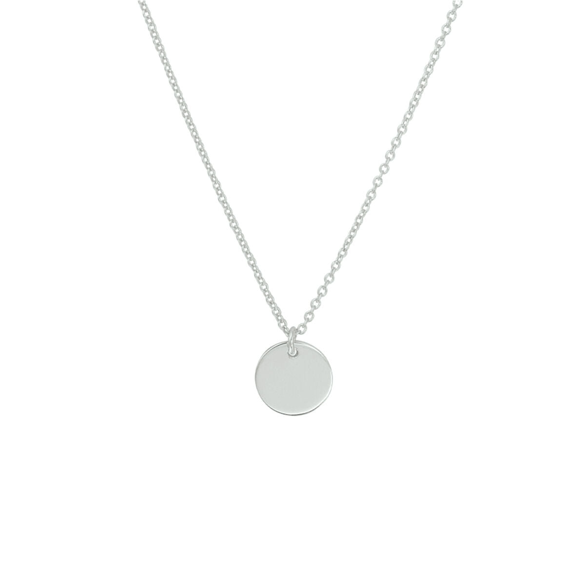 Collana in argento rodiato con ciondolo rotondo, lunghezza 40 + 5 cm.