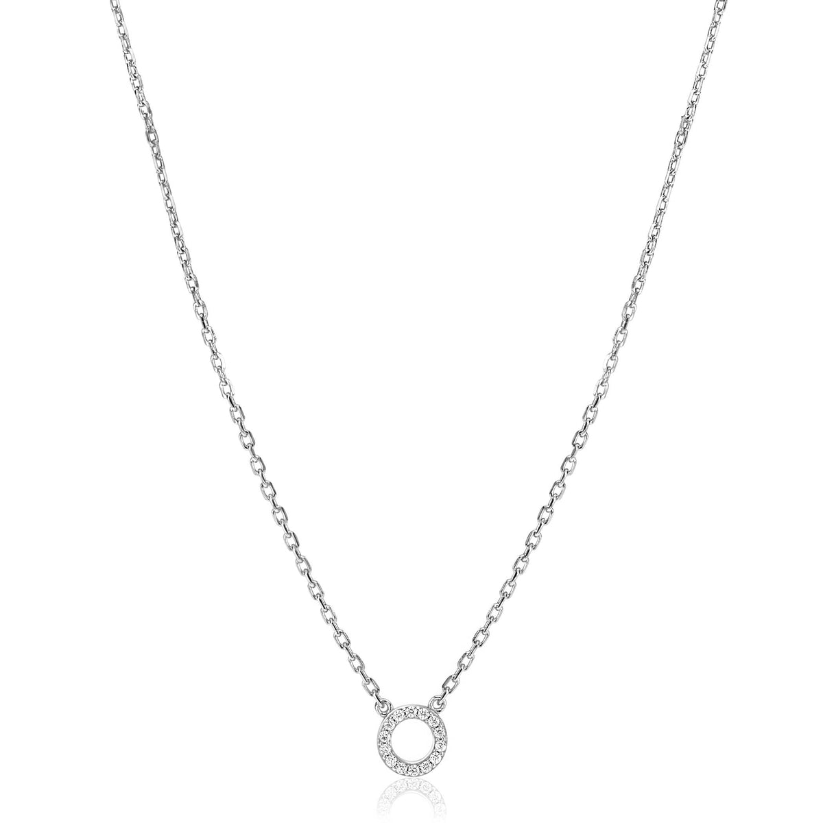 Collana d'argento con pendente circolare decorato da zirconi.