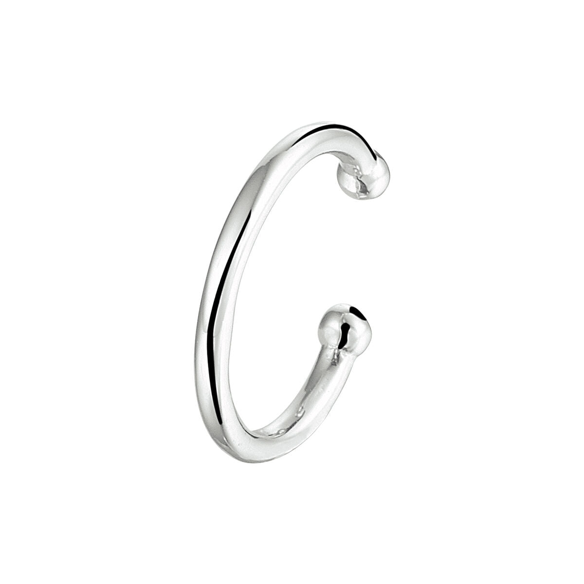 Orecchino cuff in argento rodiato con design semplice e lineare.