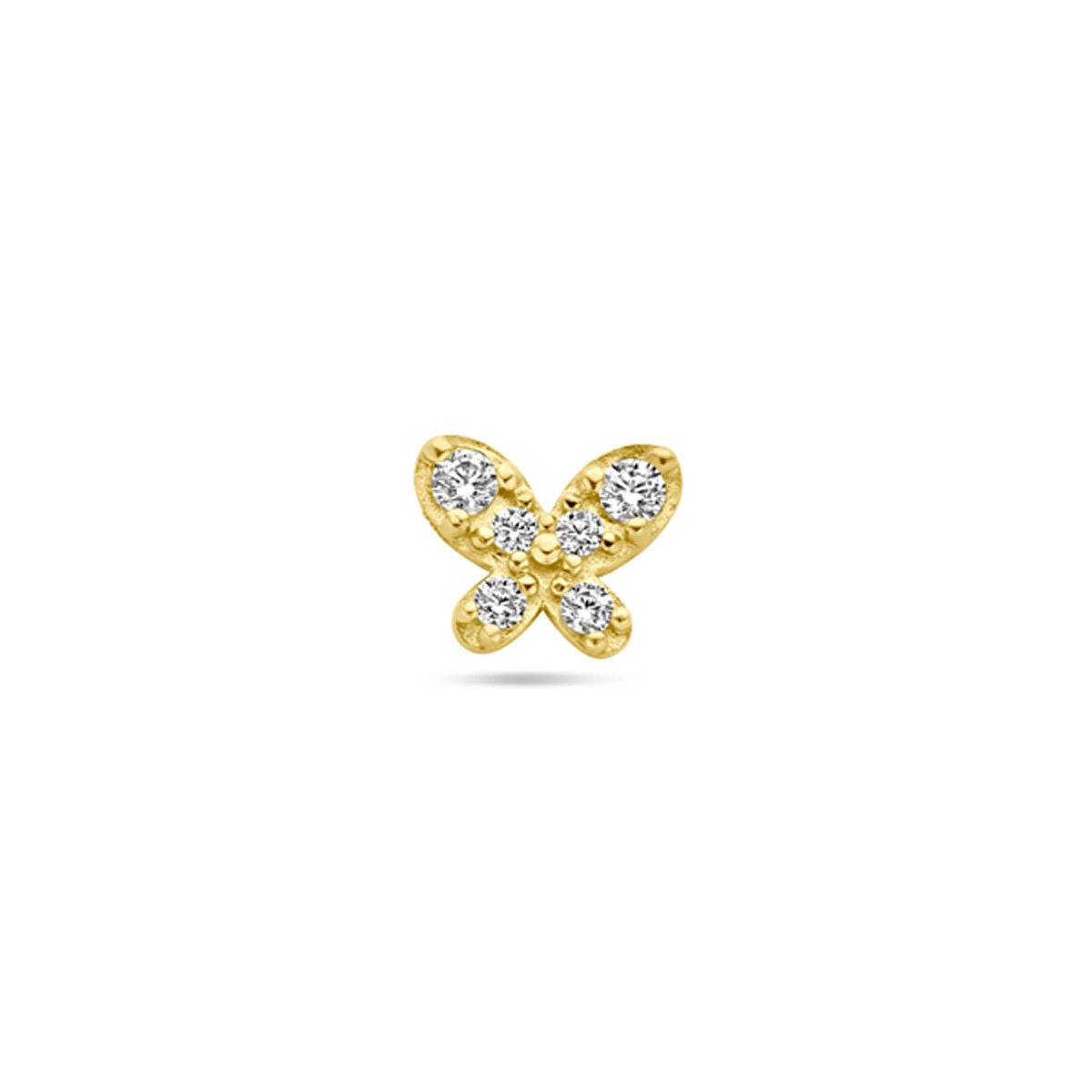 Piercing a forma di farfalla in oro giallo 14K con zirconi, dimensione 4,5 mm.
