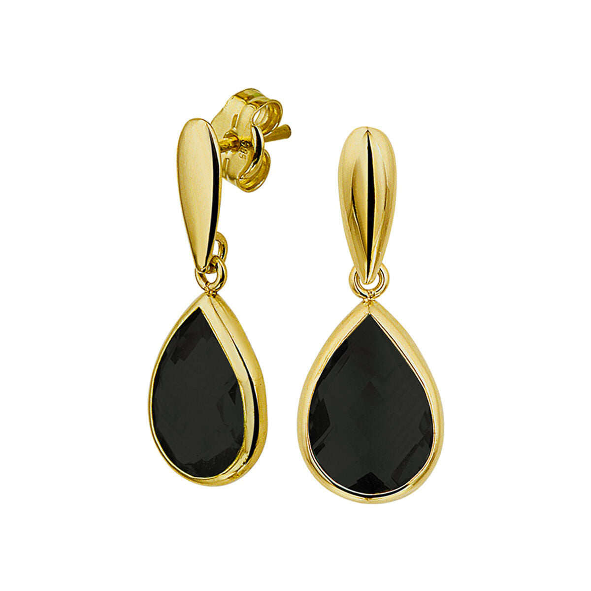 Orecchini in oro giallo 14K con pendente a goccia in onice nero.