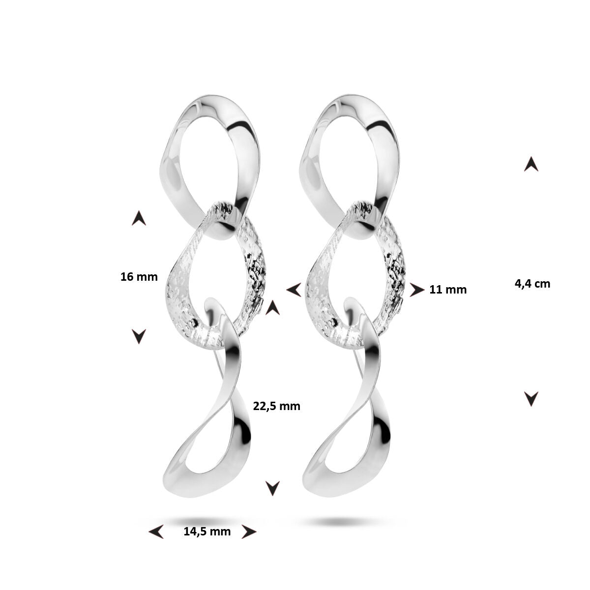 Orecchini pendenti ovali lucido/opaco argento rodiato
