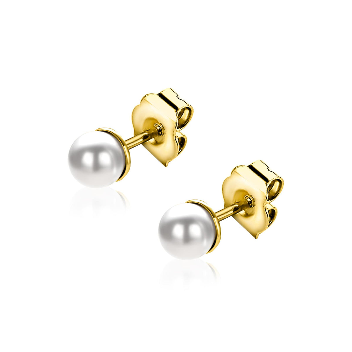 Orecchini in argento placcato oro con perla bianca di 4 mm.